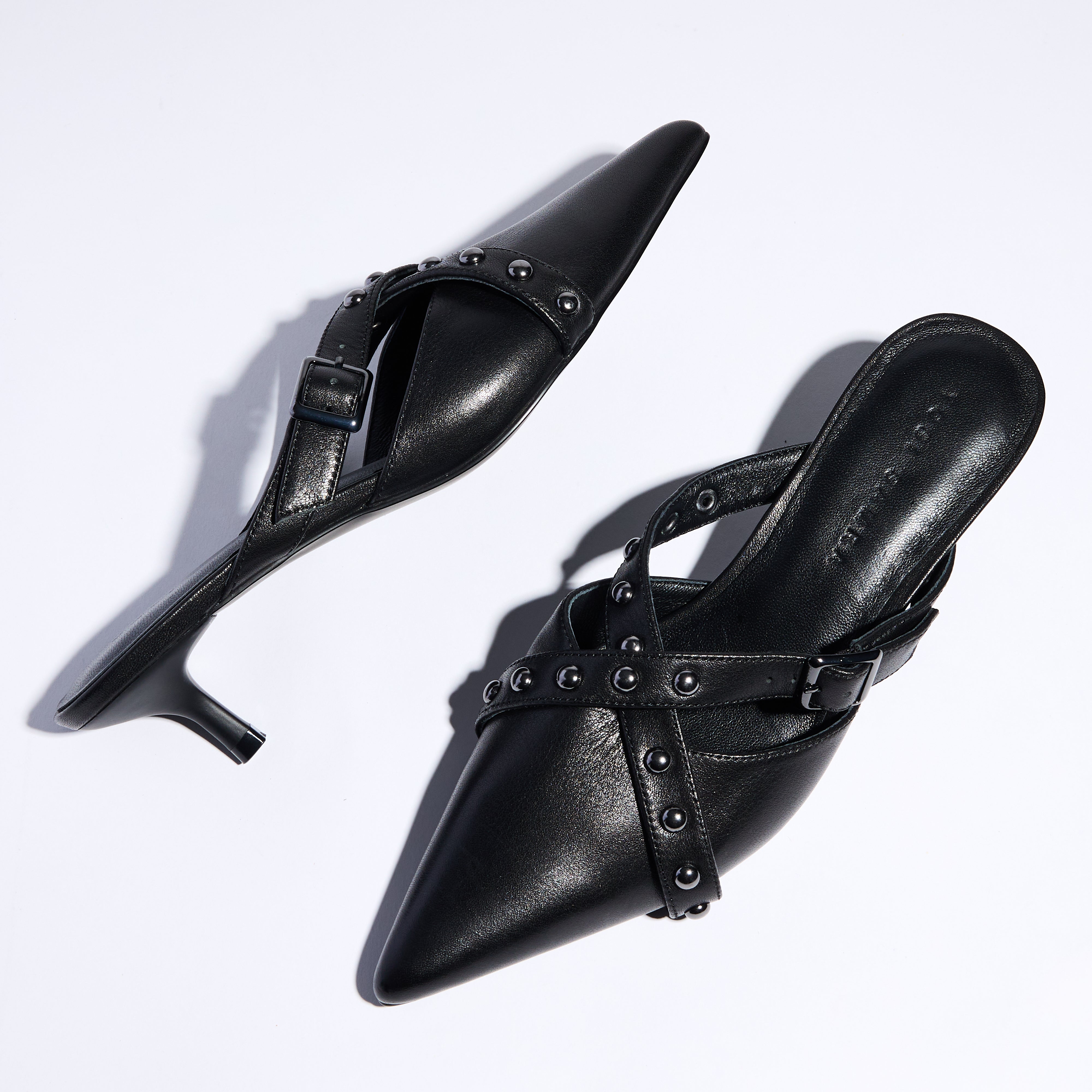 Alexis Kitten Heel in Black Leather