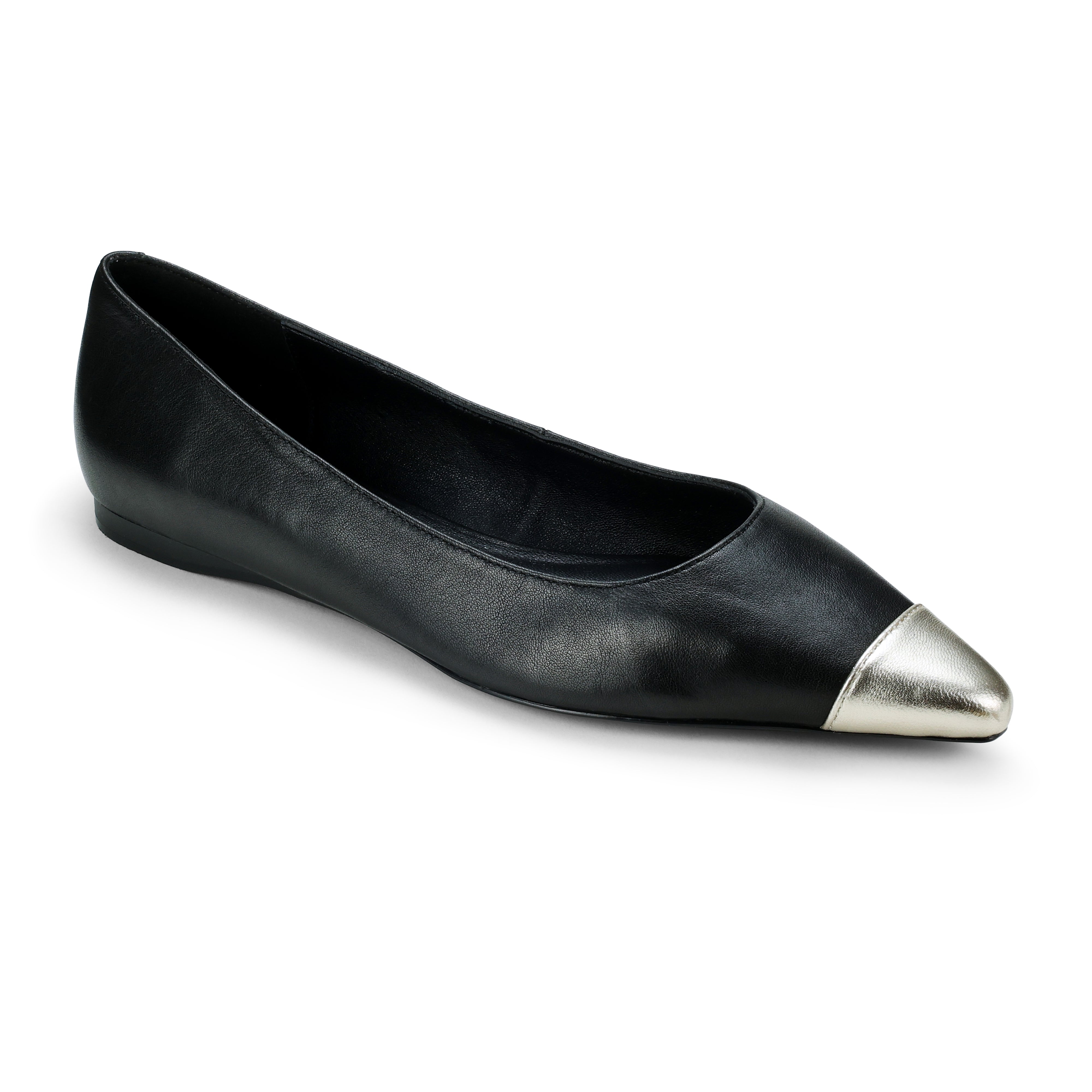 Auburn Toe Cap Flat in Black Leather