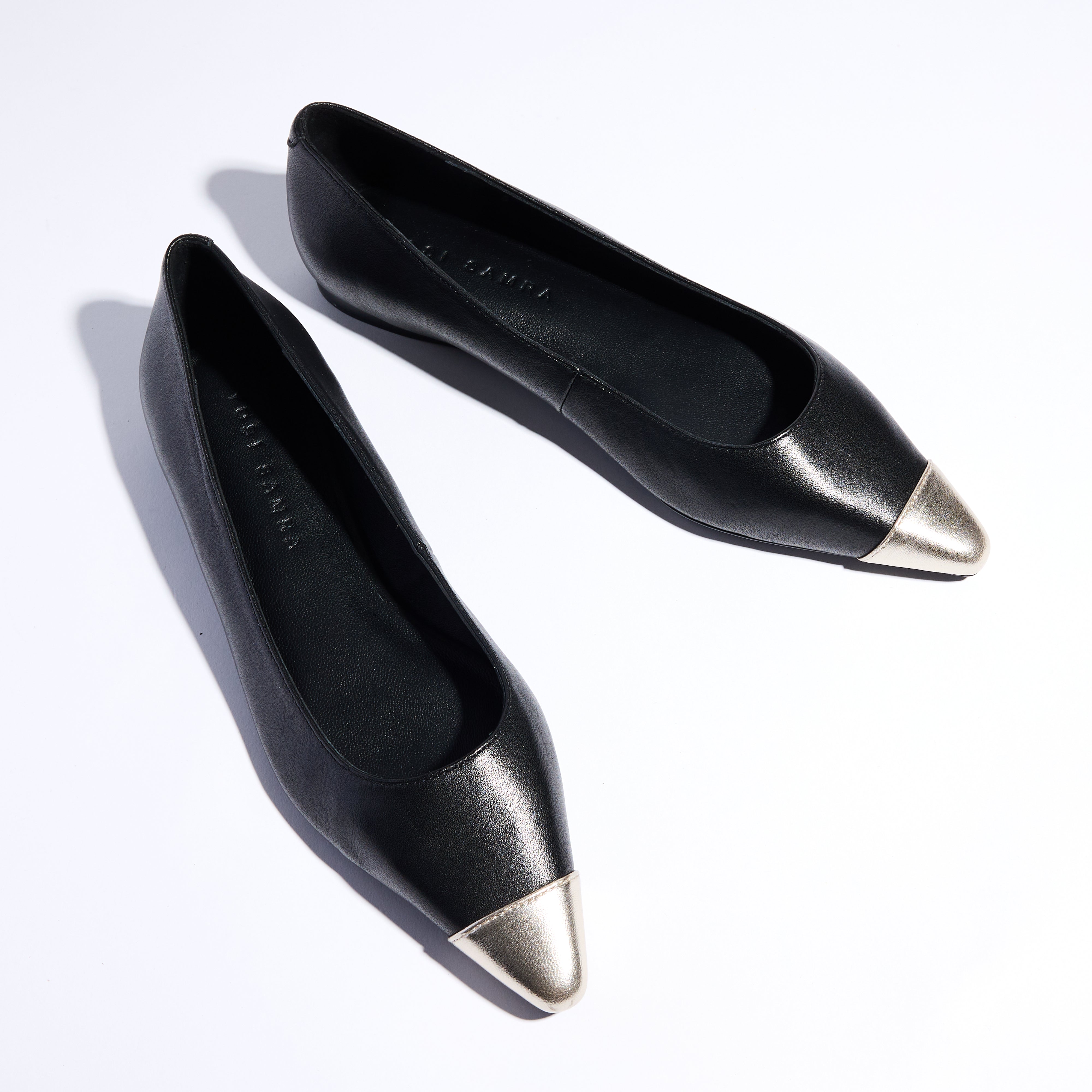 Auburn Toe Cap Flat in Black Leather