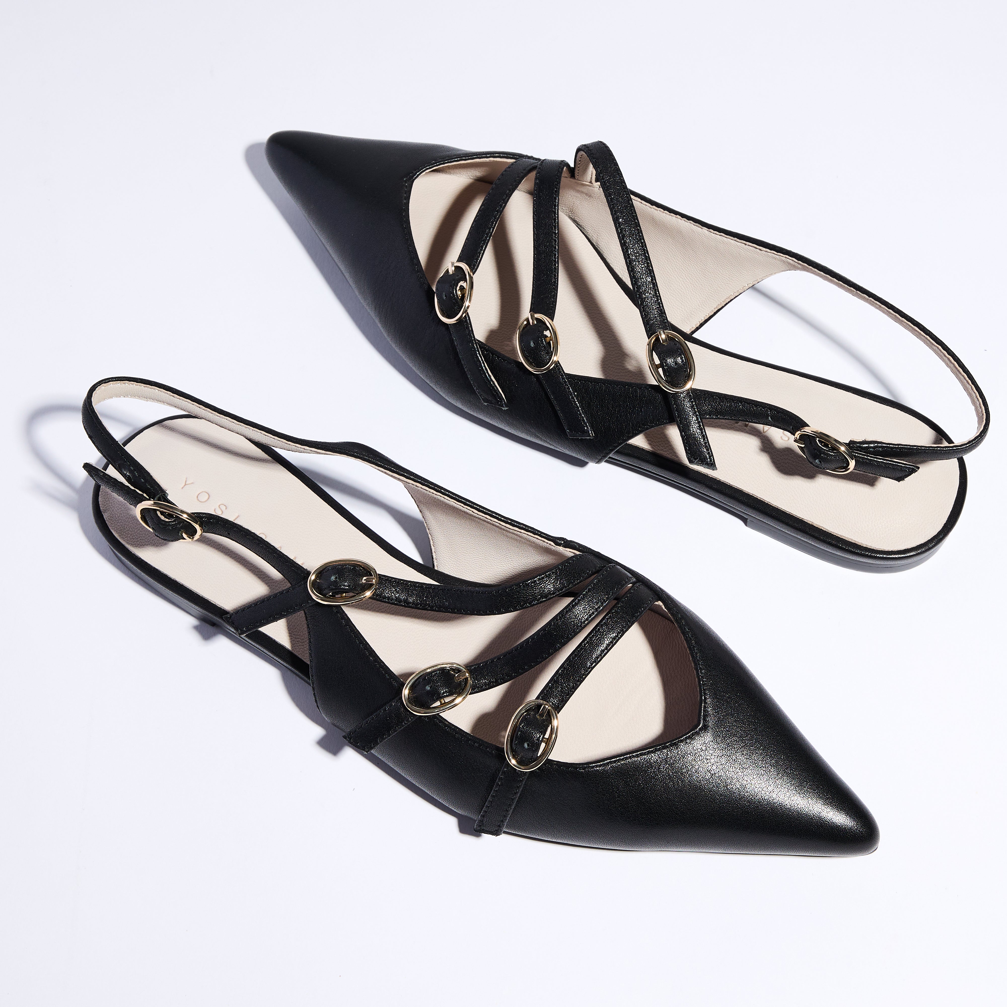 Ava Slingback Flat in Black Leather