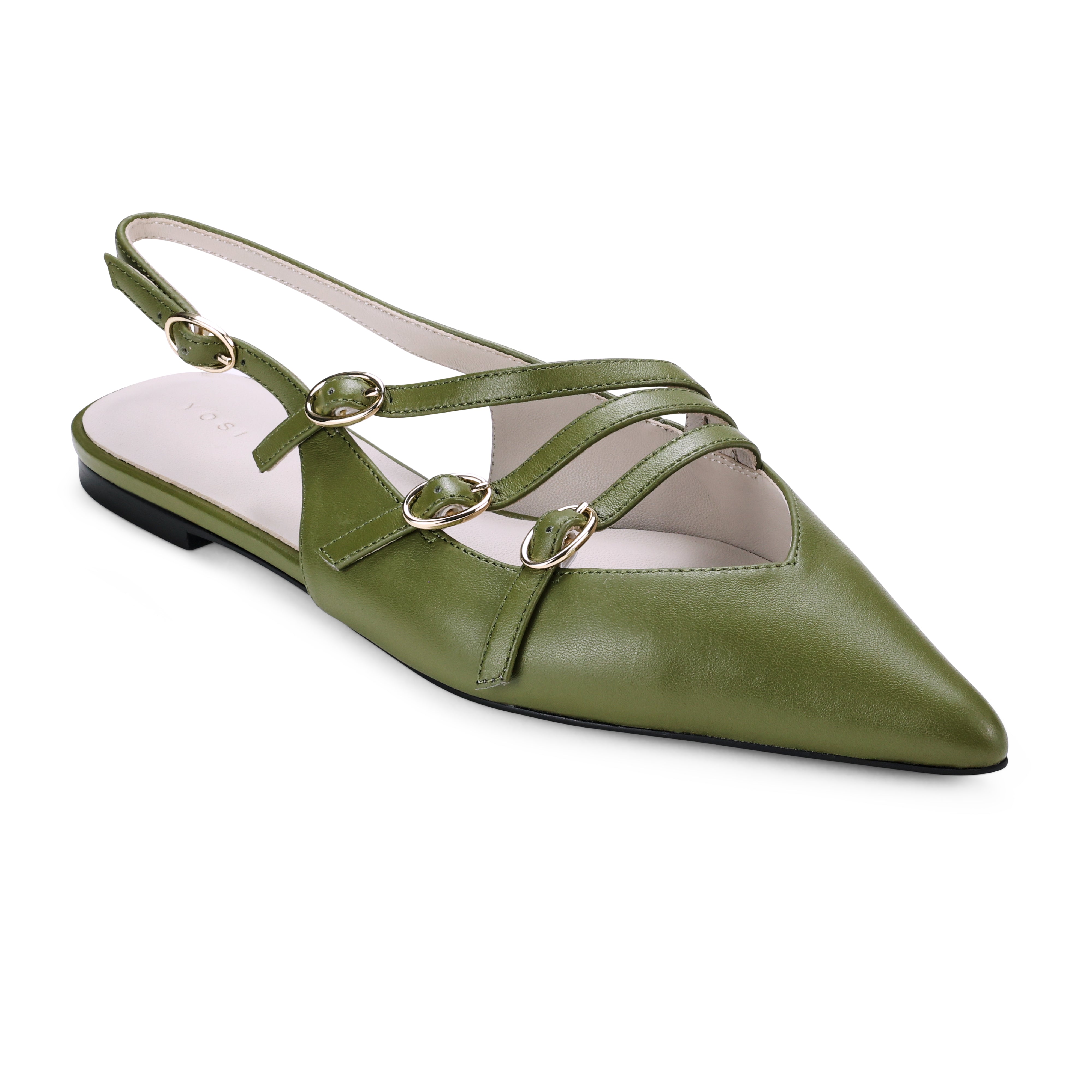 Ava Slingback Flat in Olive Leather