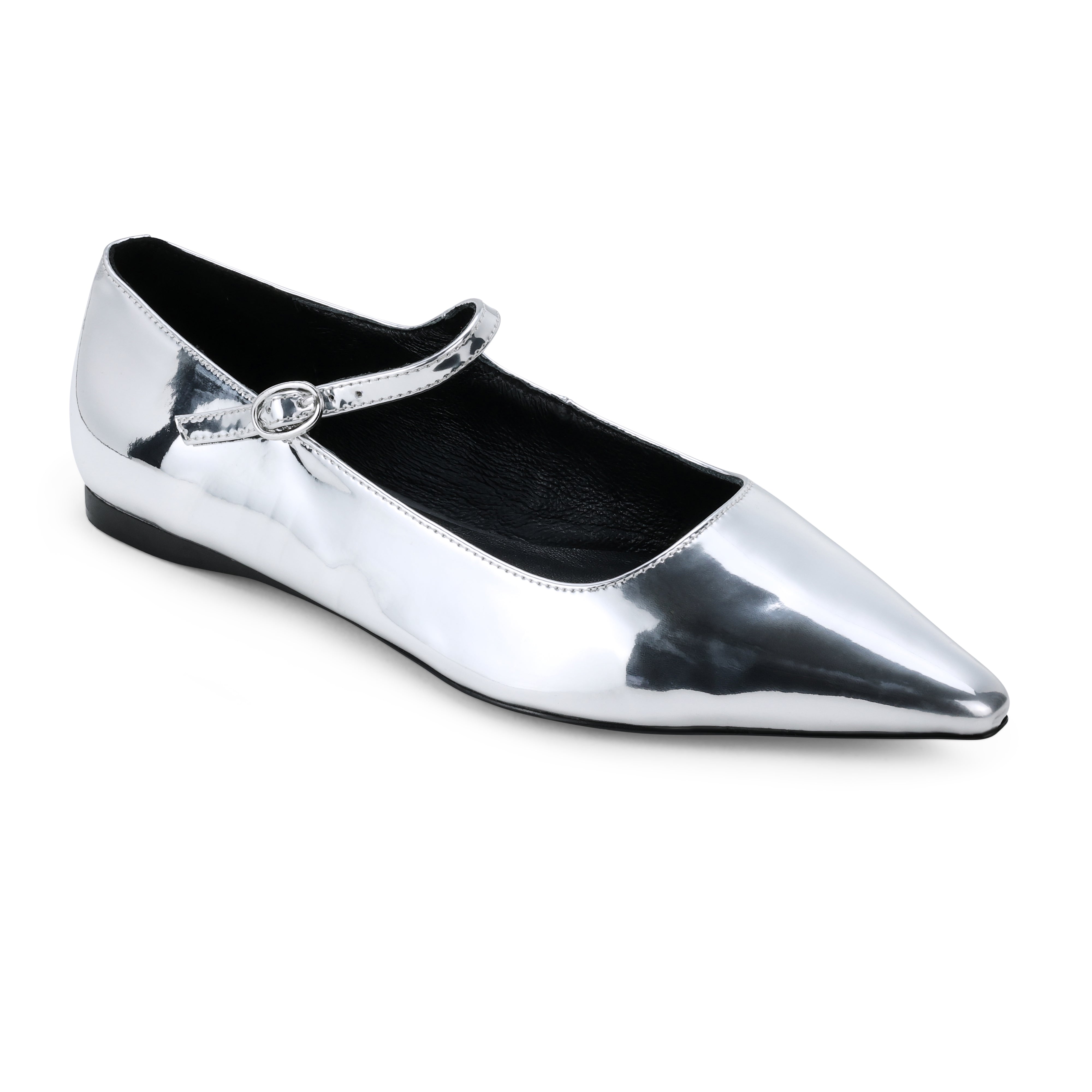 Camille Flat in Silver Mirror Leather