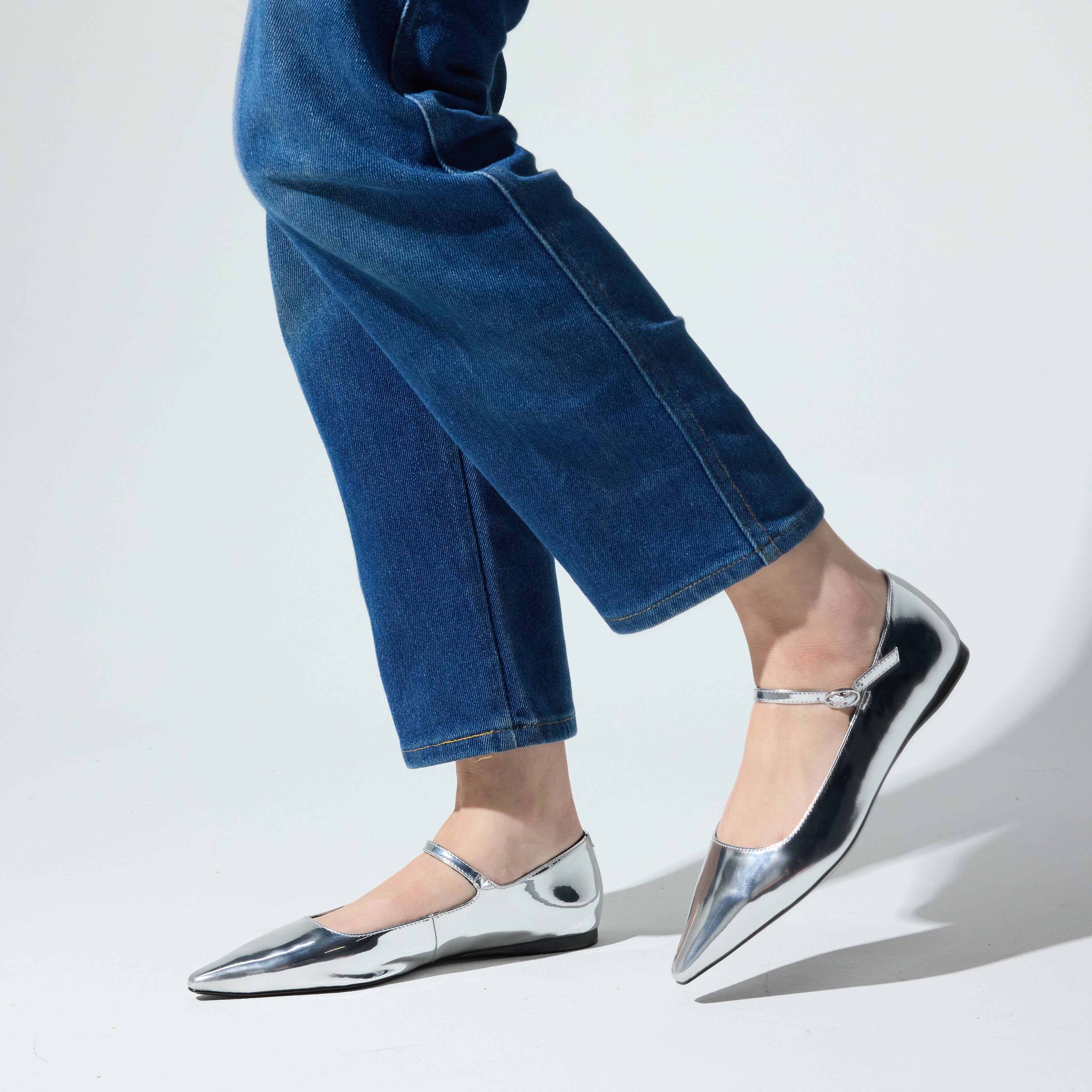 Camille Flat in Silver Mirror Leather