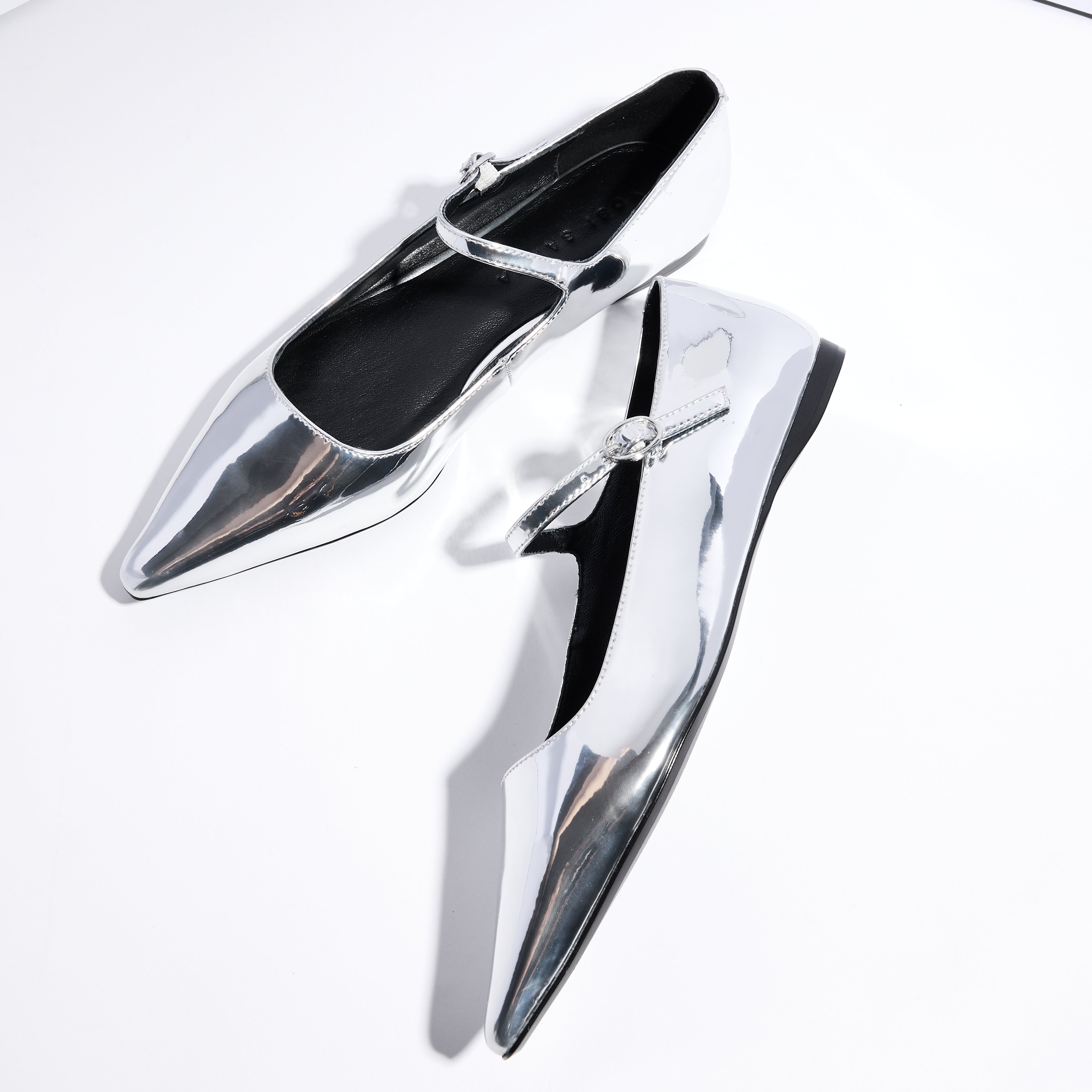 Camille Flat in Silver Mirror Leather
