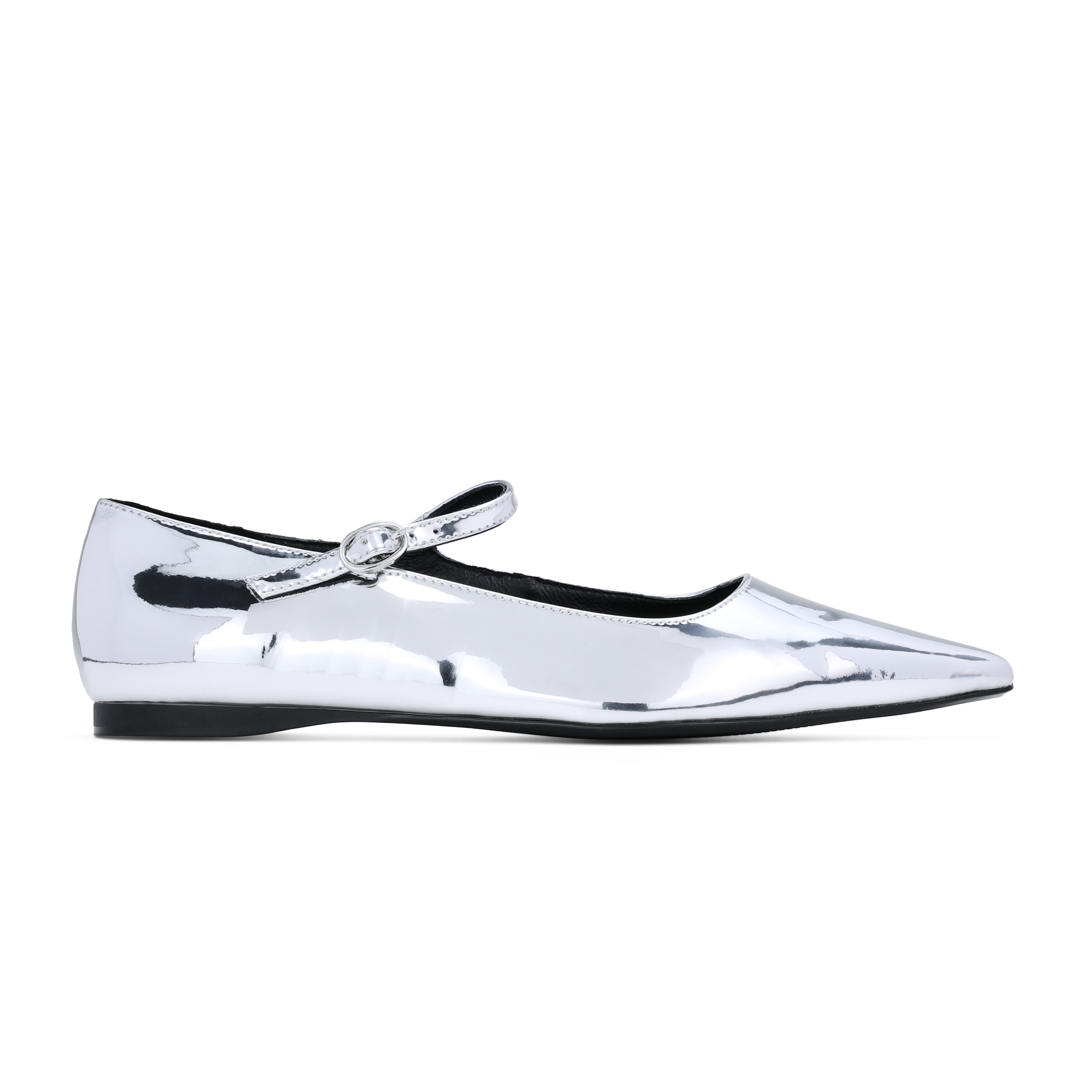Camille Flat in Silver Mirror Leather