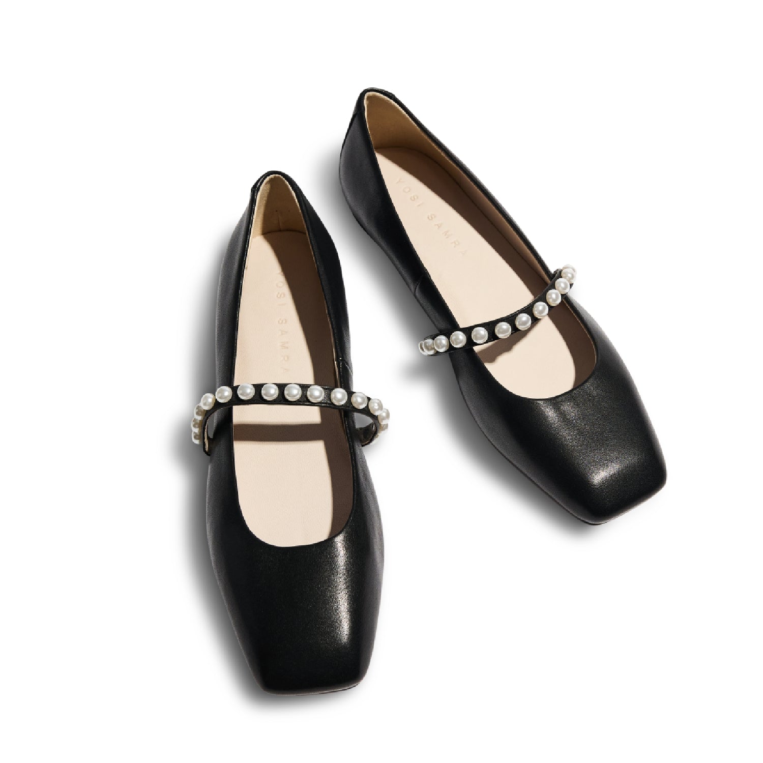 Cara Pearl Flat in Black Leather