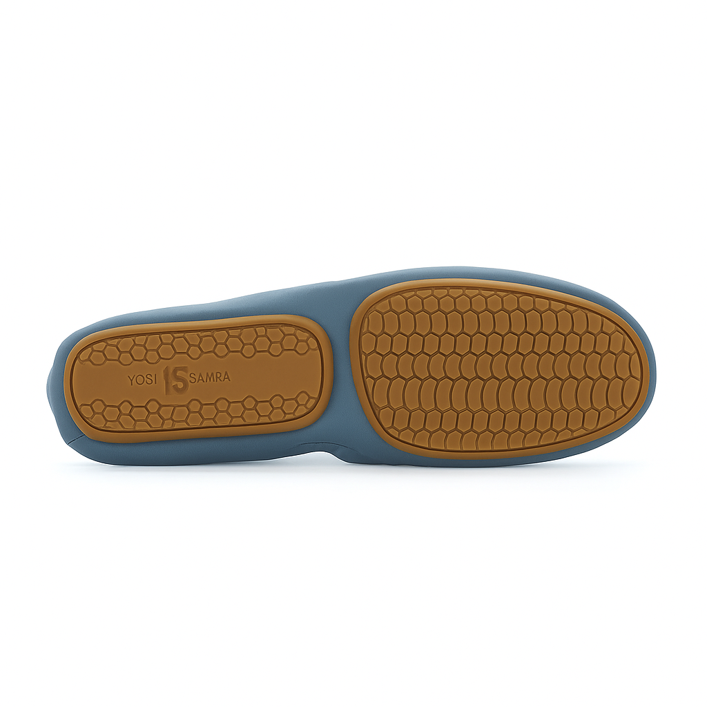 sole of blue ballet flat
