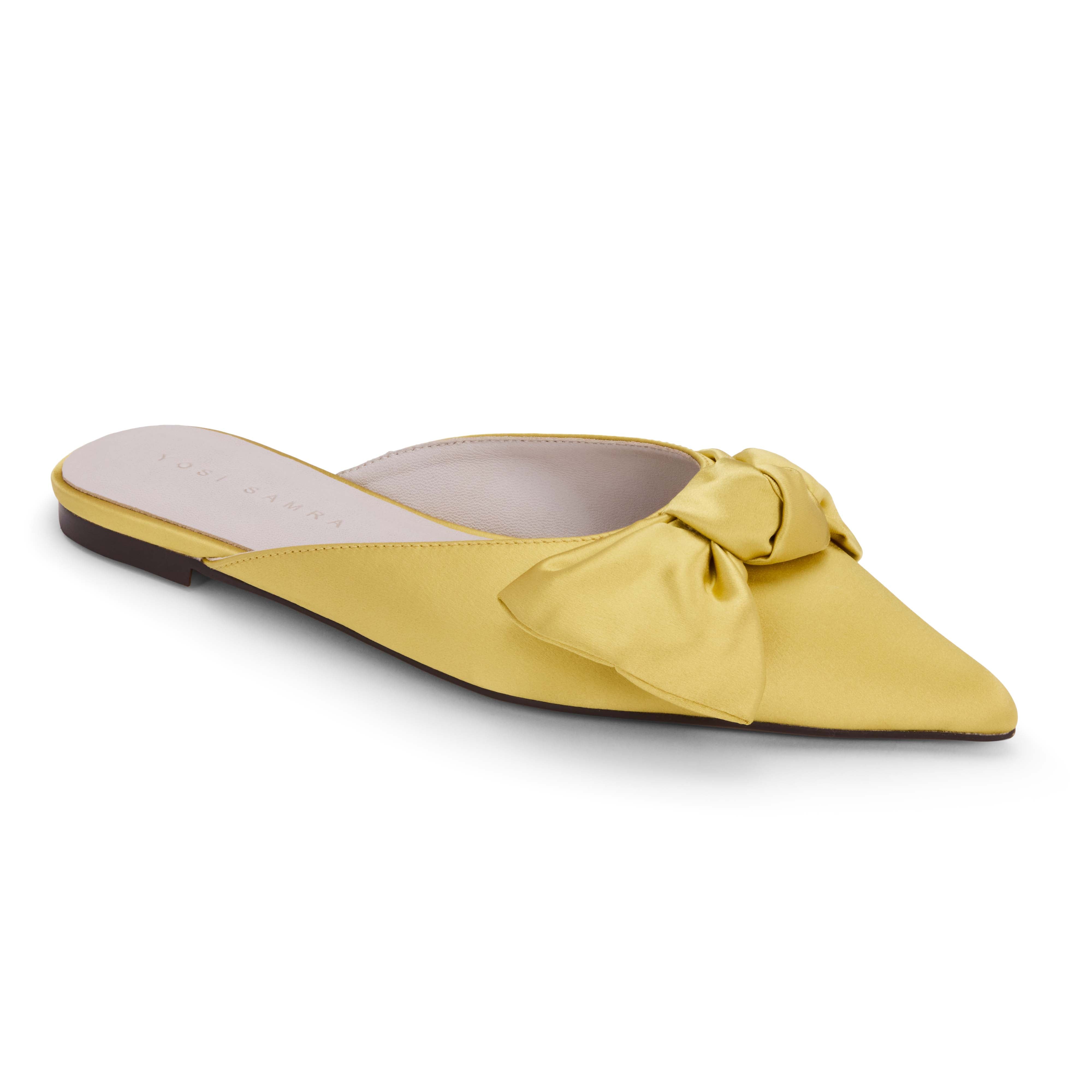 Yosi Samra Clara Bow Slide in Gold Satin