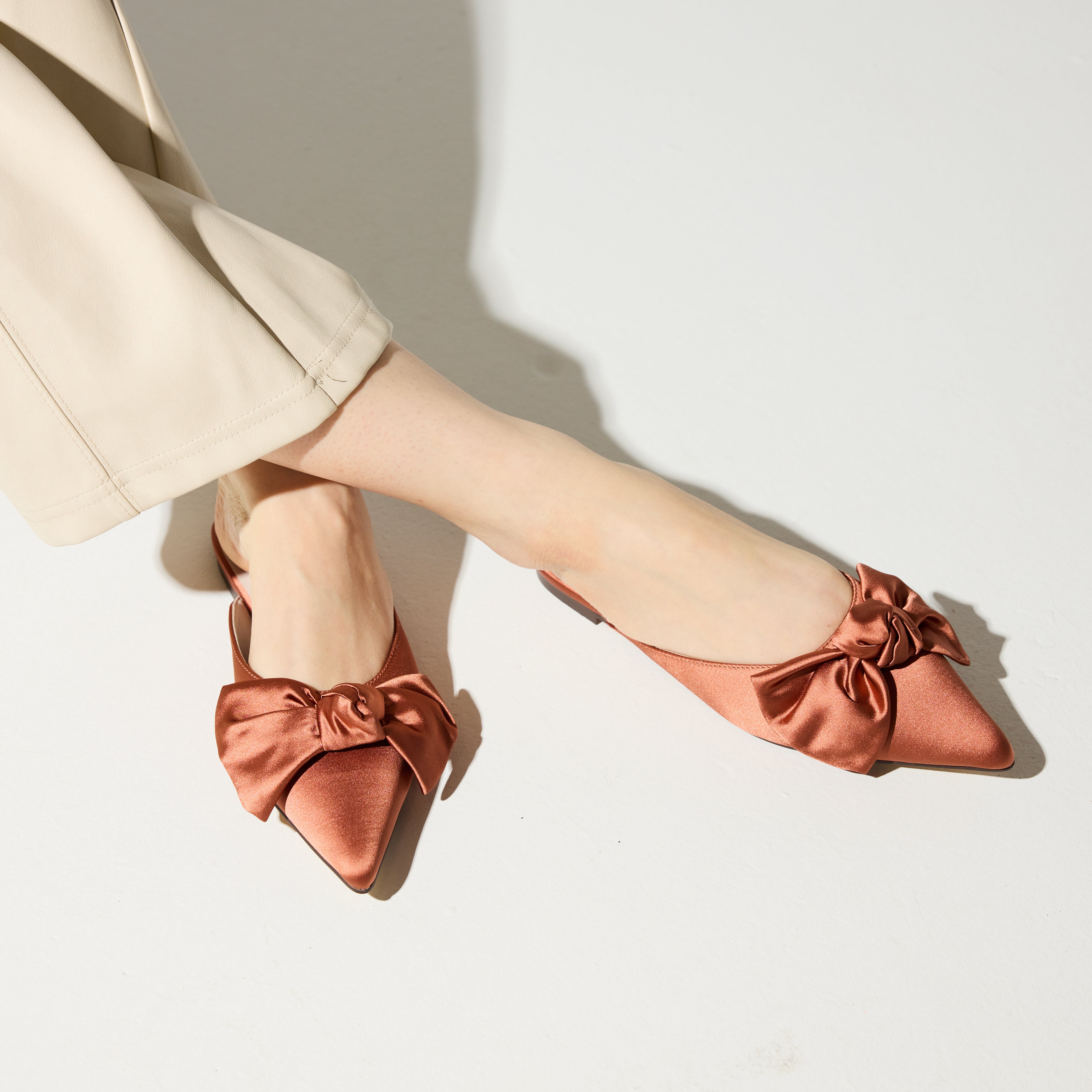 Yosi Samra Clara Bow Slide in Rust Satin