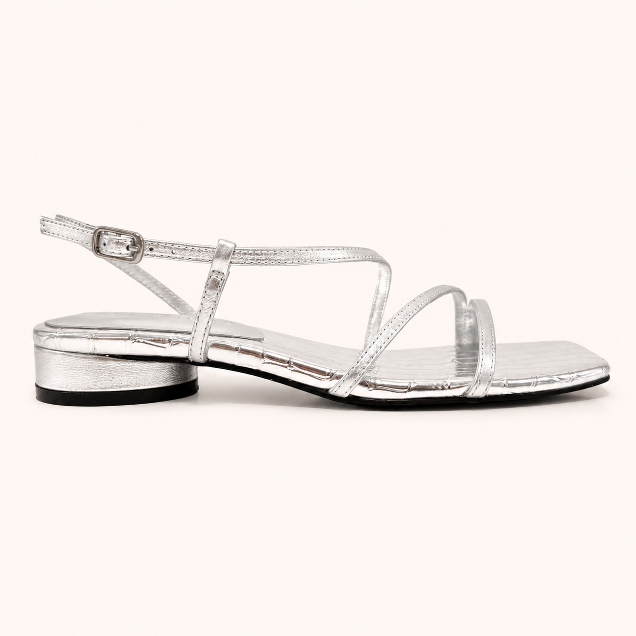 CORALIE SANDAL IN SILVER METALLIC CROC