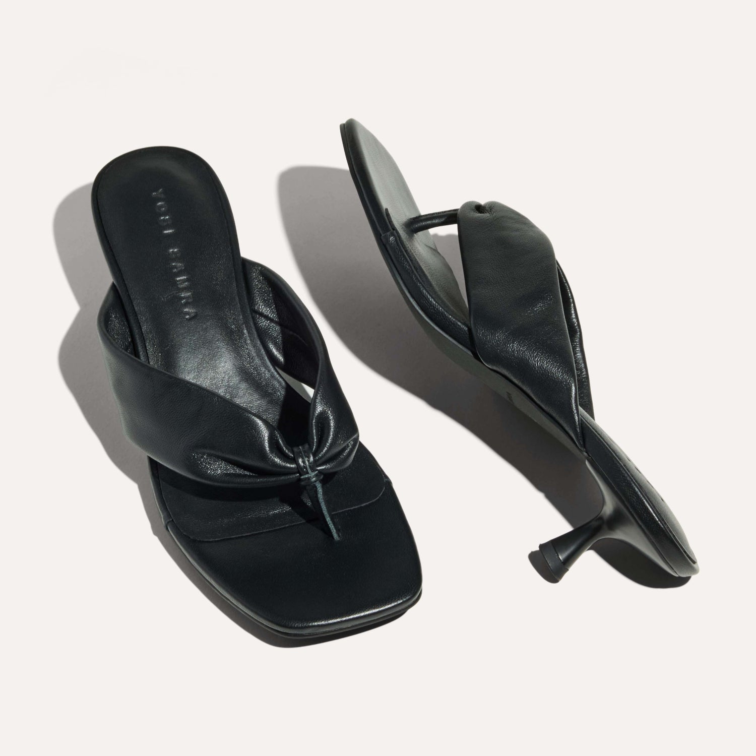 Eva Thong Kitten Heel Mule in Black Leather