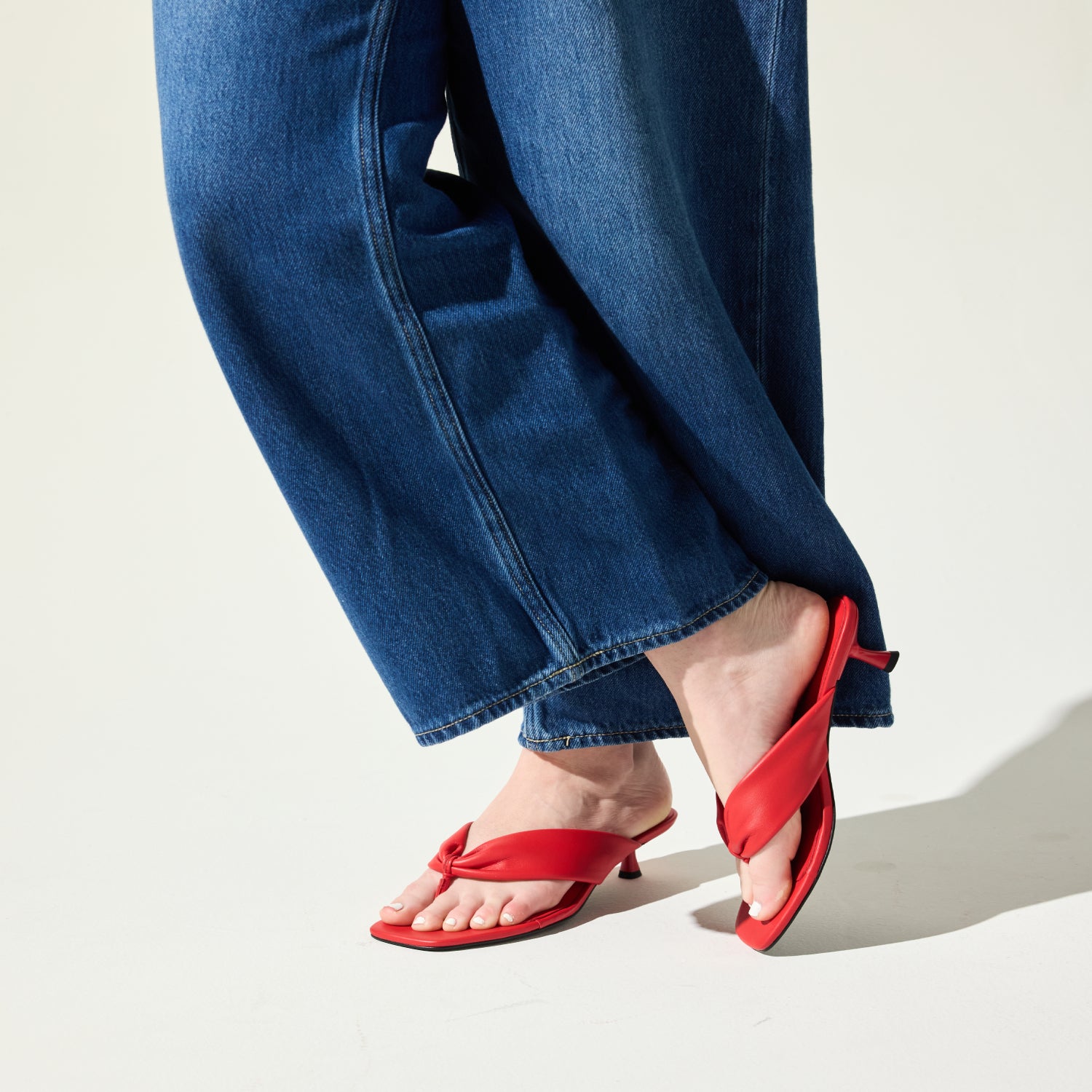 Eva Thong Kitten Heel Mule in Red Leather