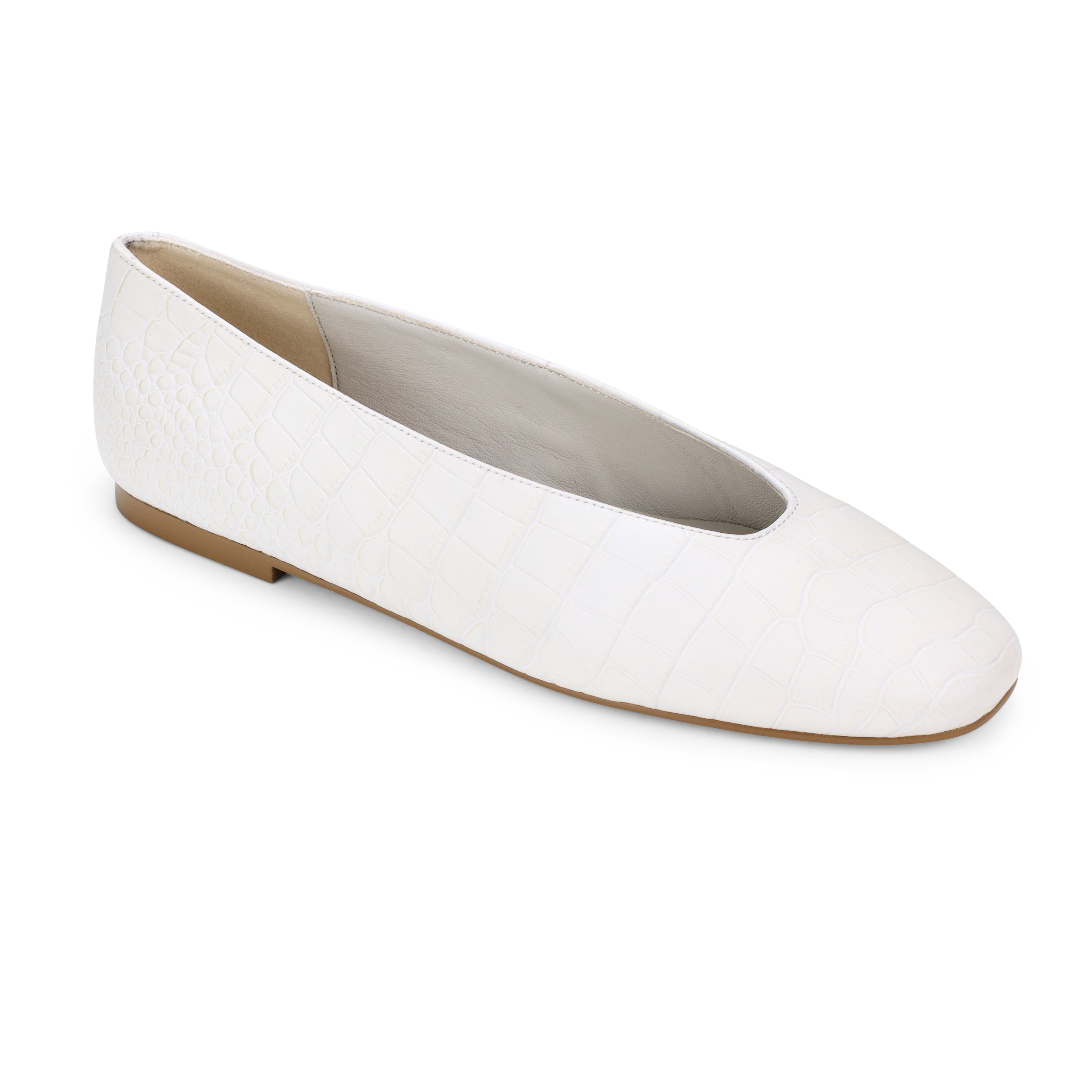 Emerson Ballet Flat in Bone Leather Croc