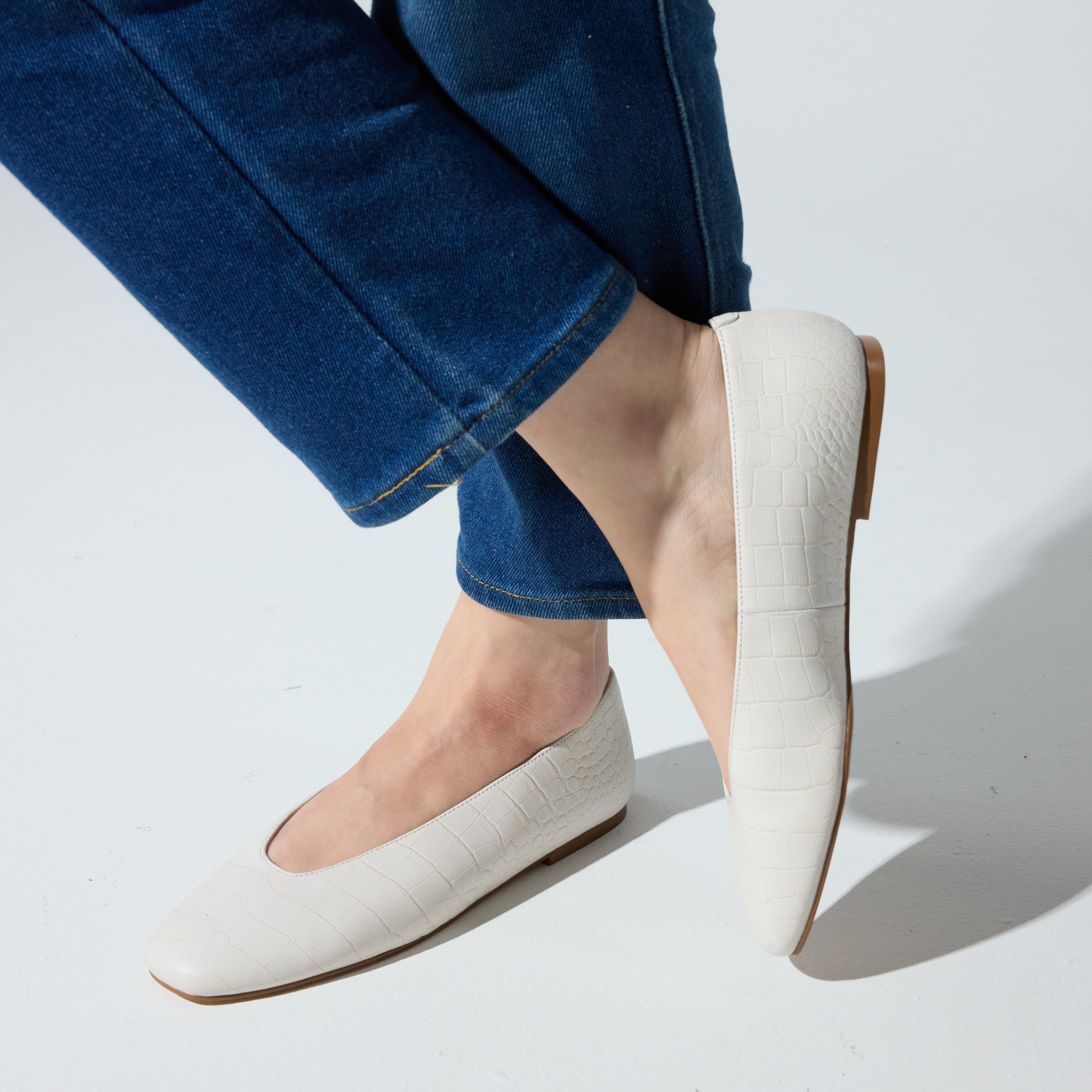 Emerson Ballet Flat in Bone Leather Croc