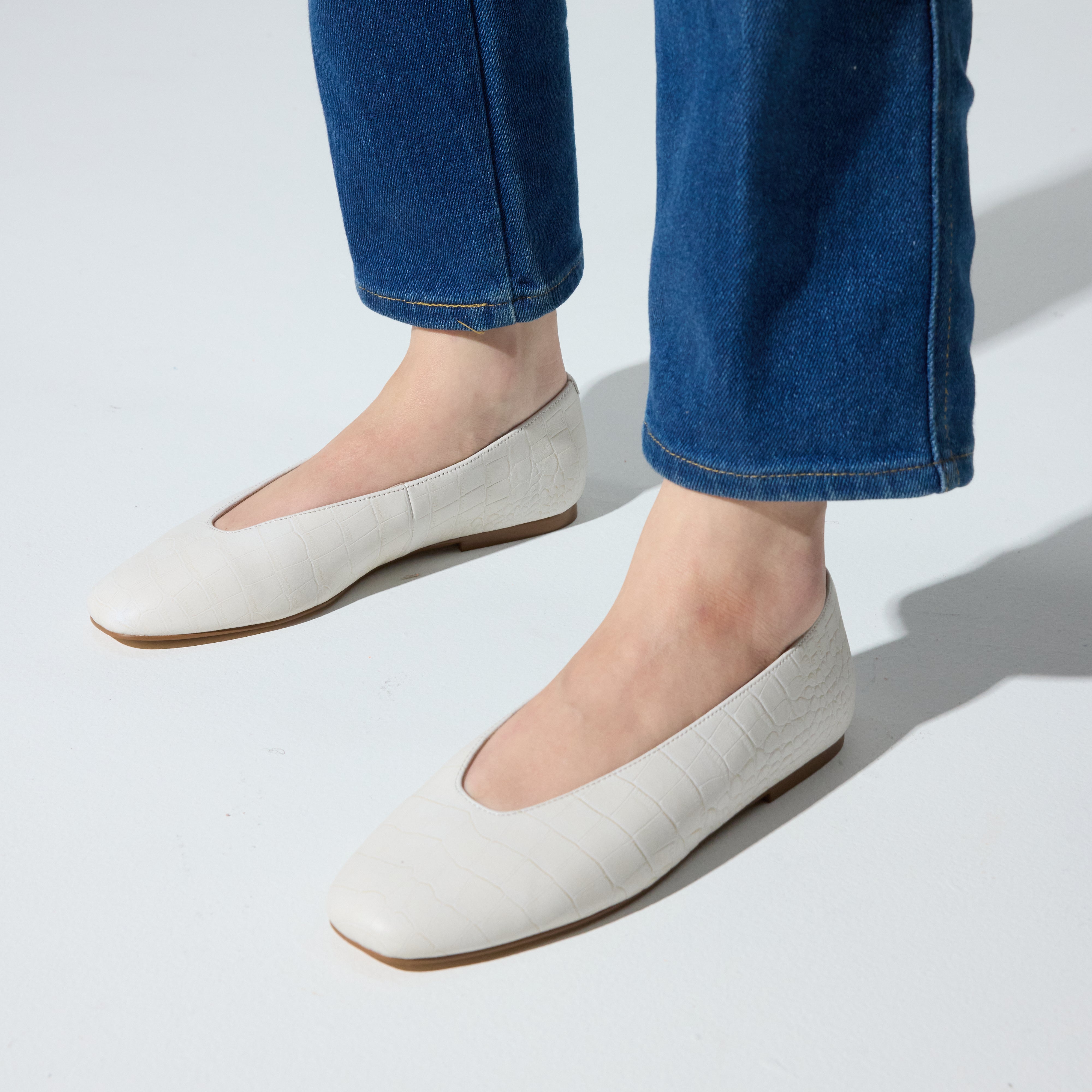 Emerson Ballet Flat in Bone Leather Croc