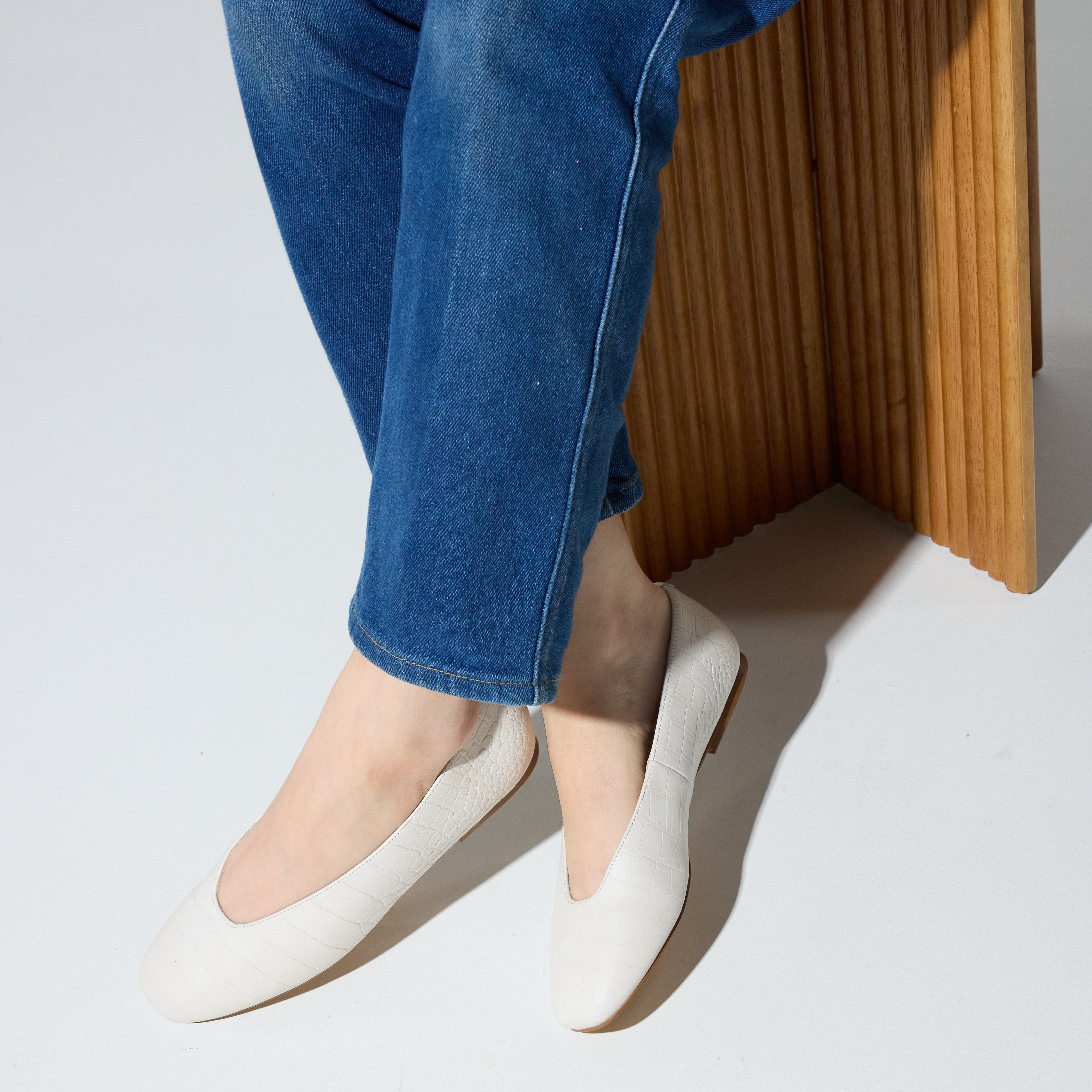Emerson Ballet Flat in Bone Leather Croc