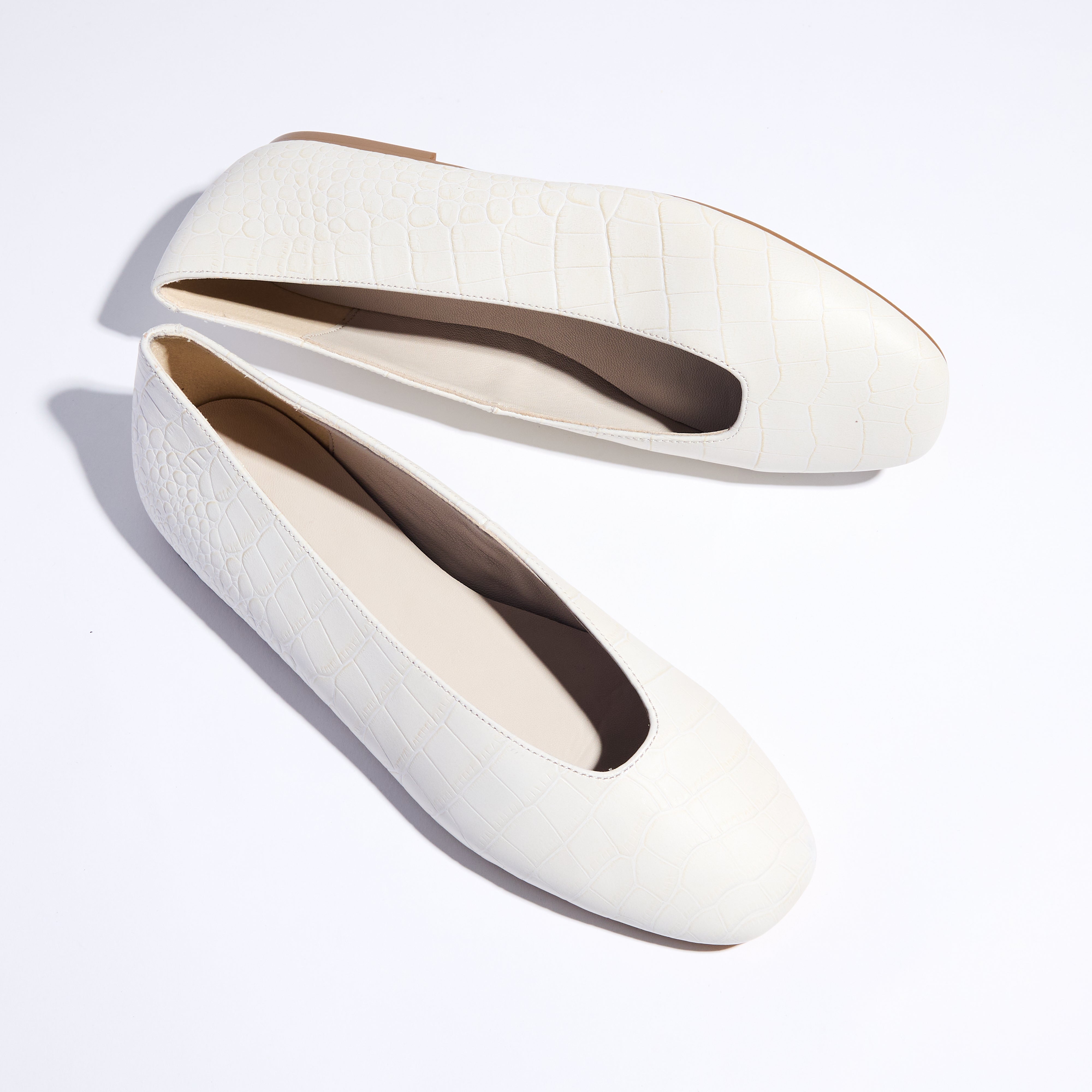 Emerson Ballet Flat in Bone Leather Croc