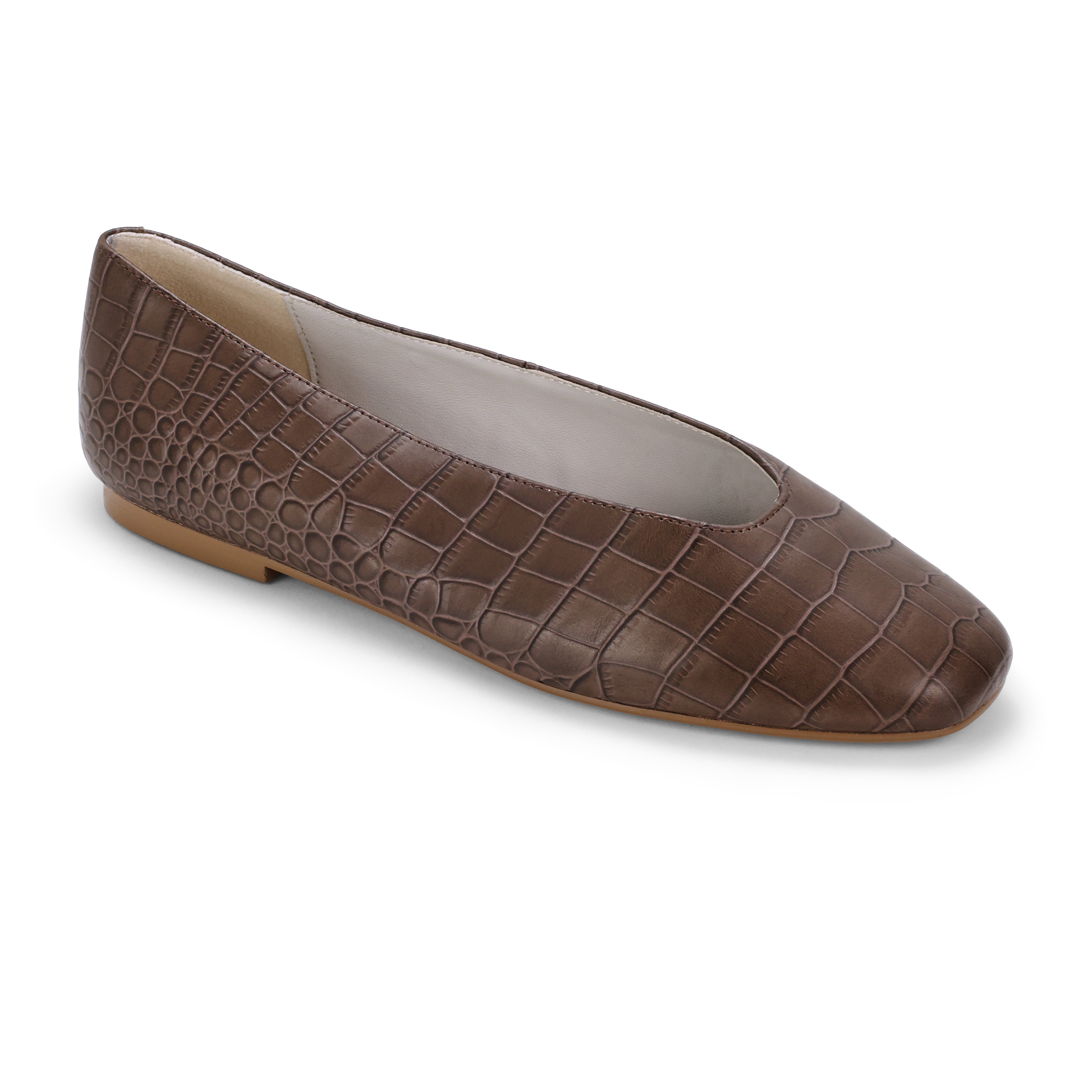 Emerson Ballet Flat in Chocolate Leather Croc