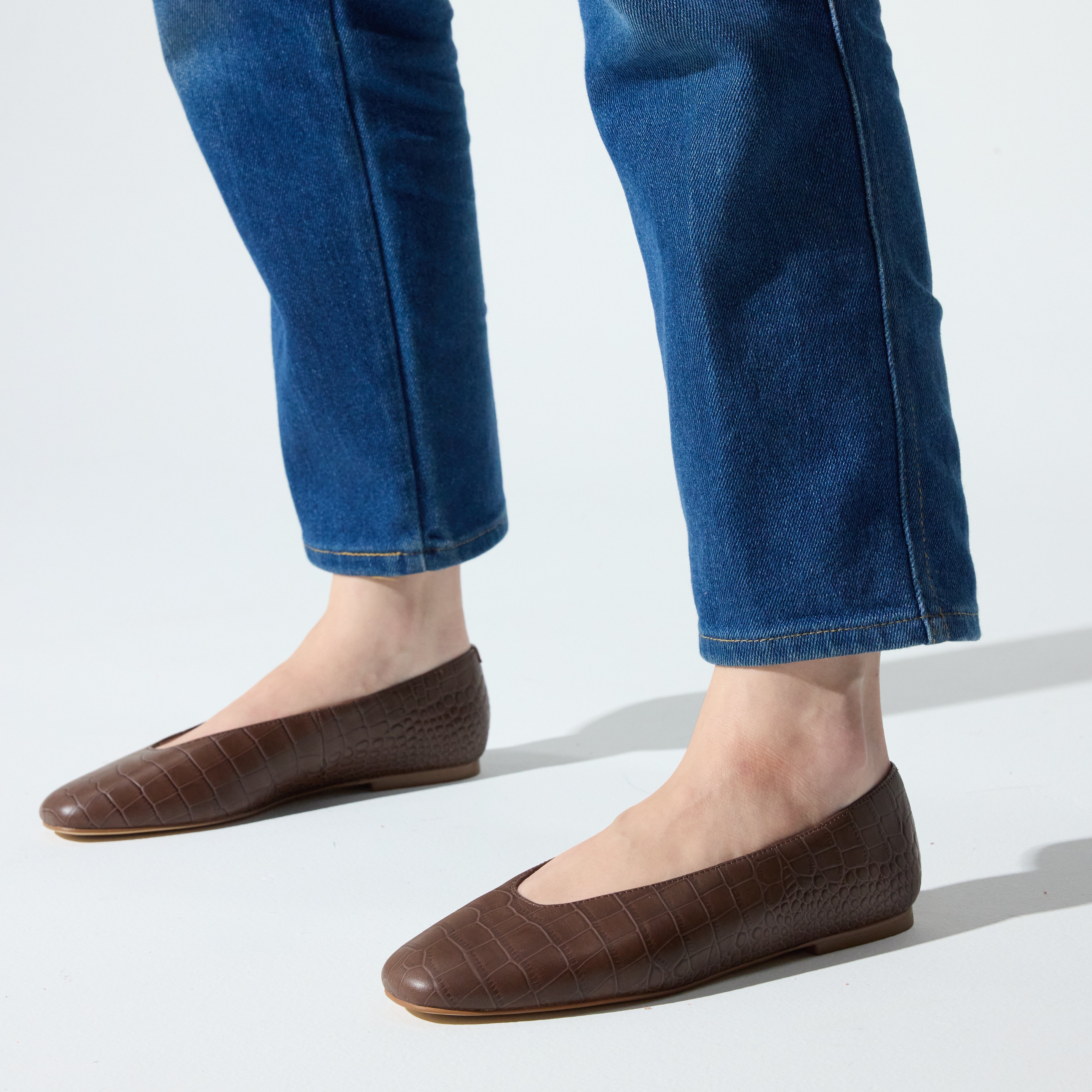 Emerson Ballet Flat in Chocolate Leather Croc