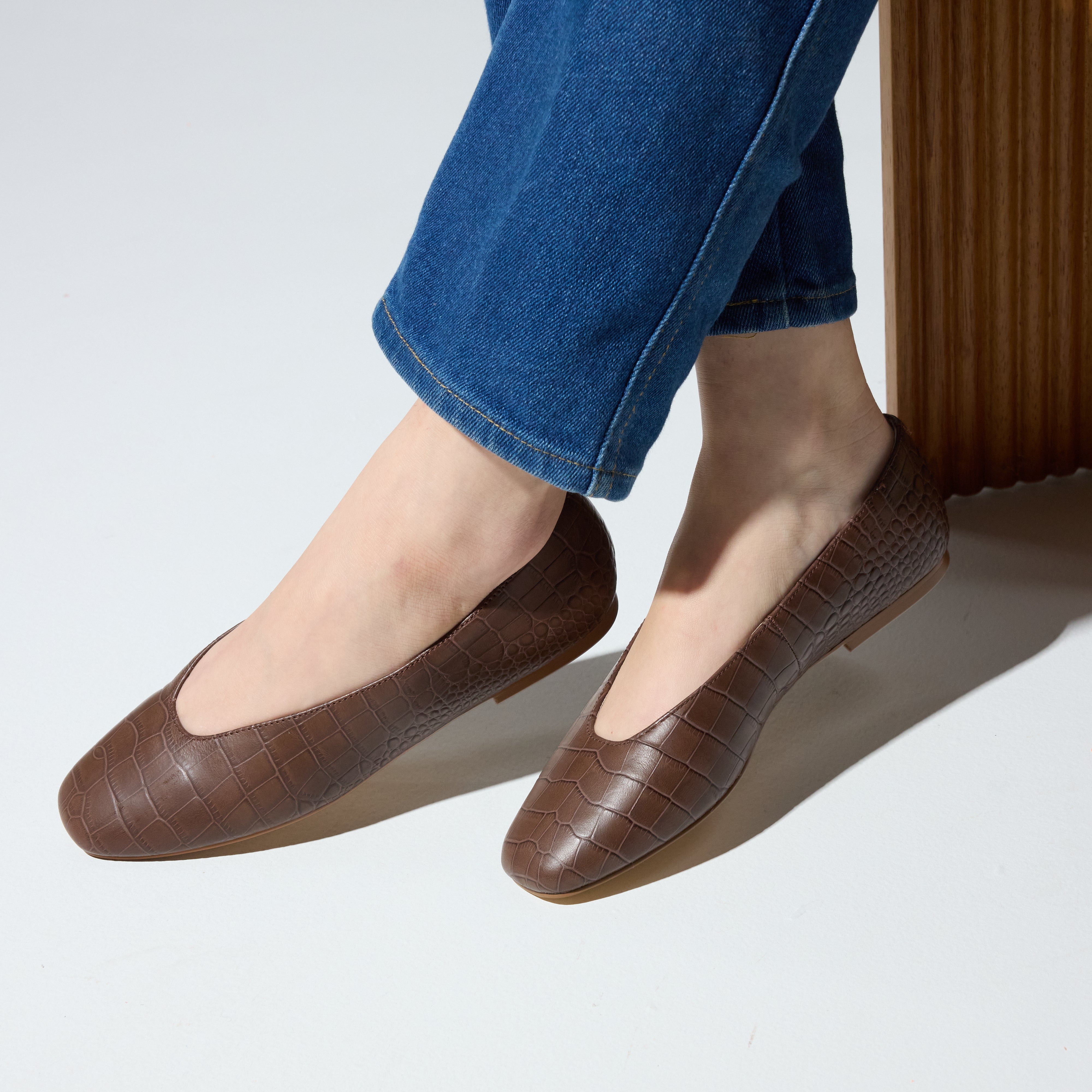 Emerson Ballet Flat in Chocolate Leather Croc