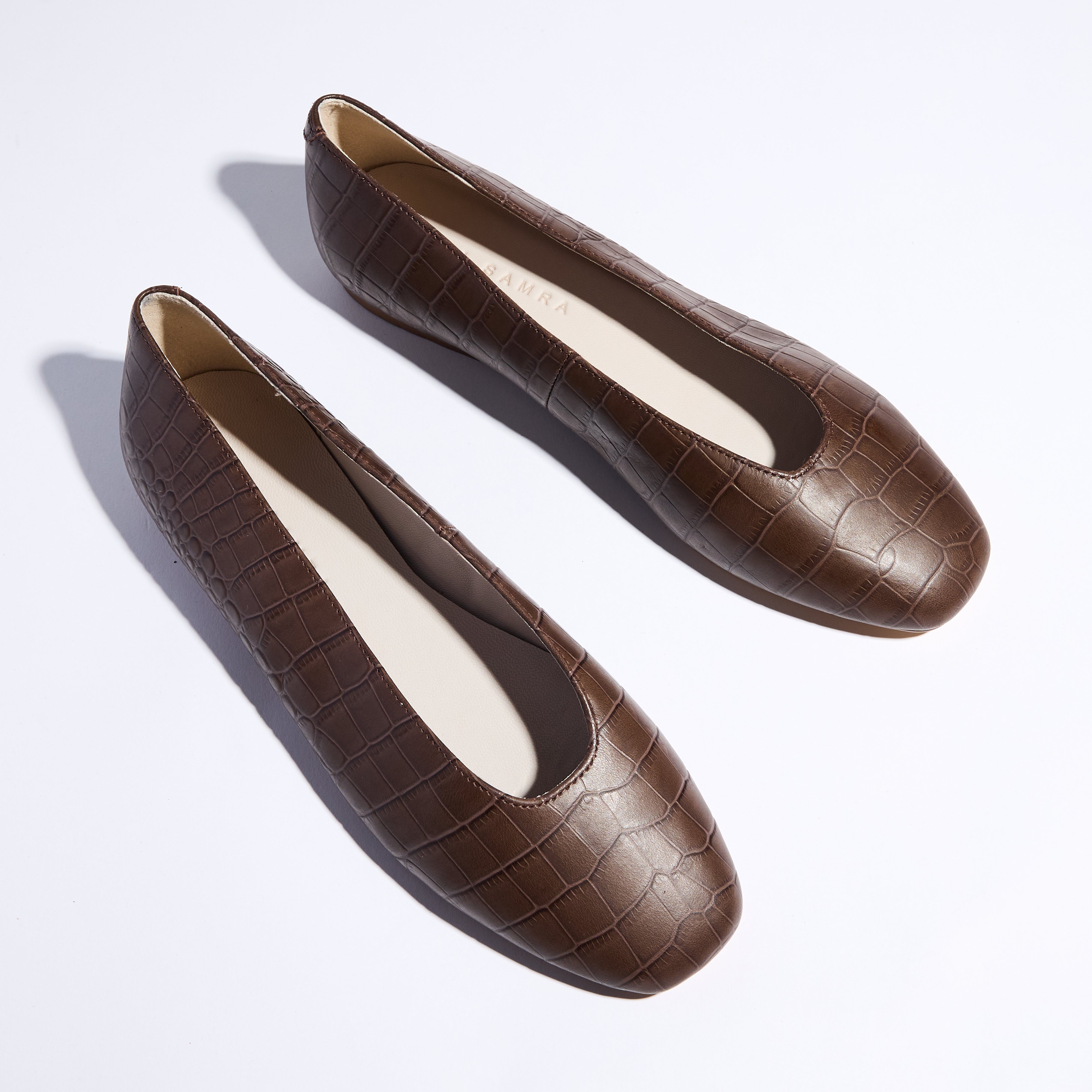 Emerson Ballet Flat in Chocolate Leather Croc