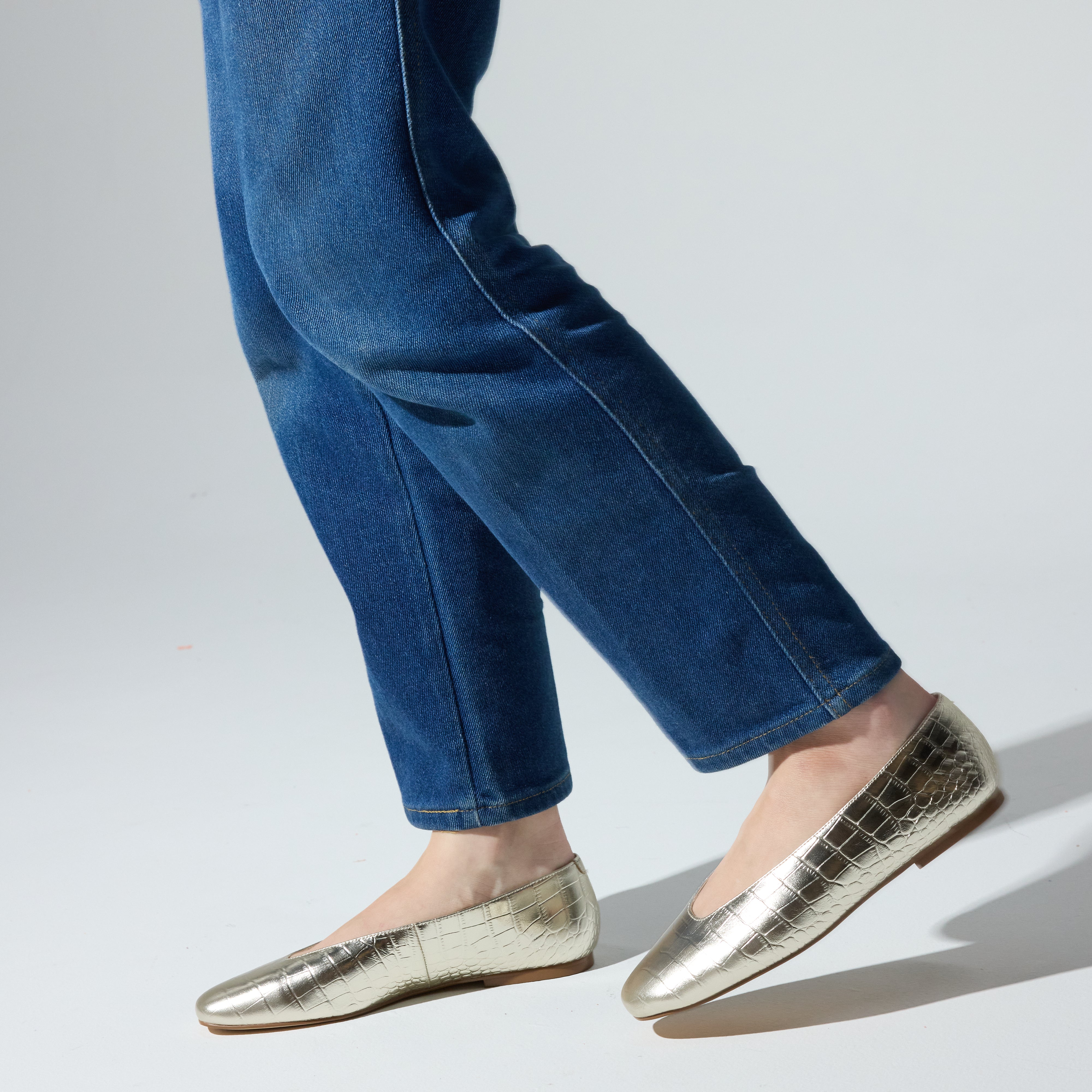 Emerson Ballet Flat in Gold Leather Croc