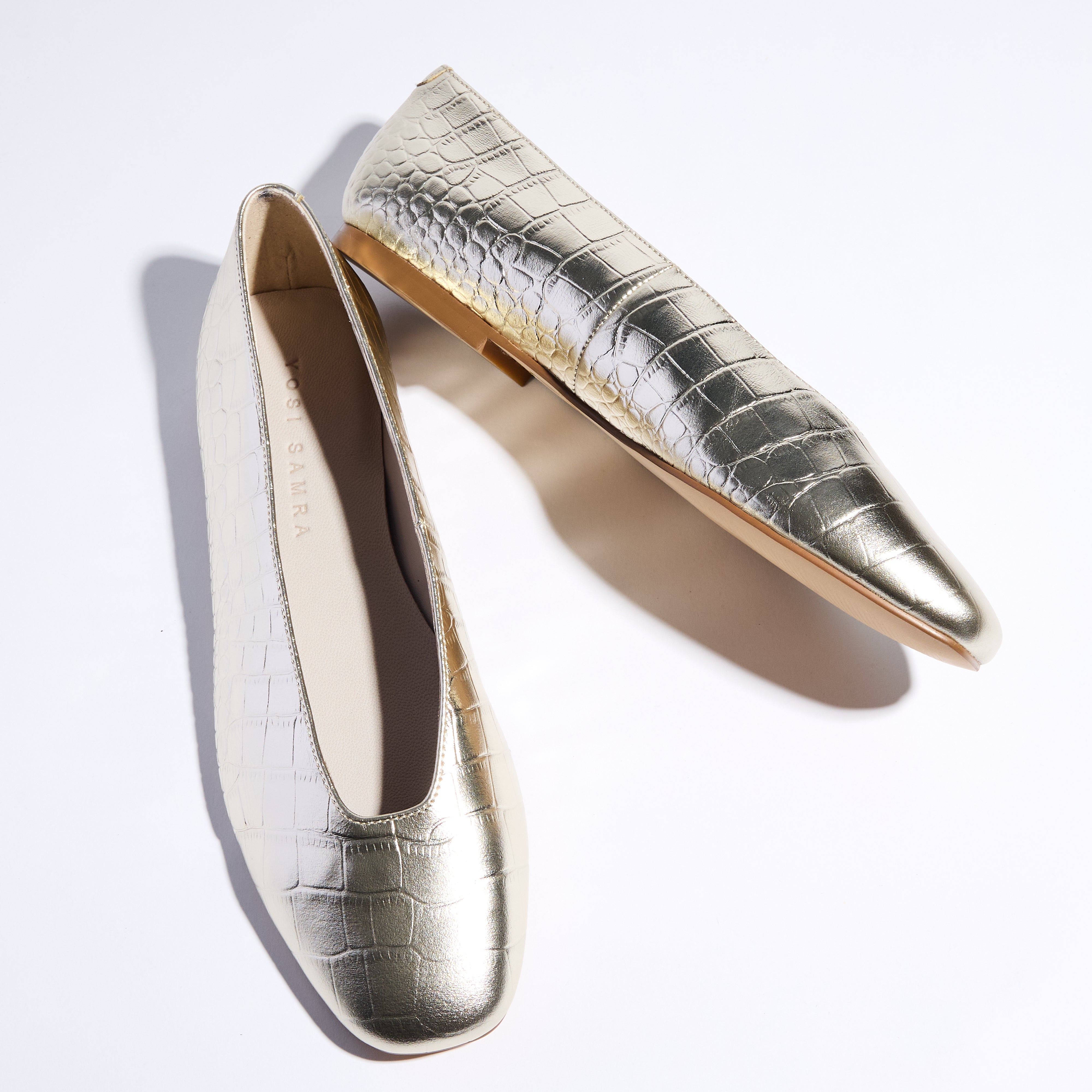 Emerson Ballet Flat in Gold Leather Croc