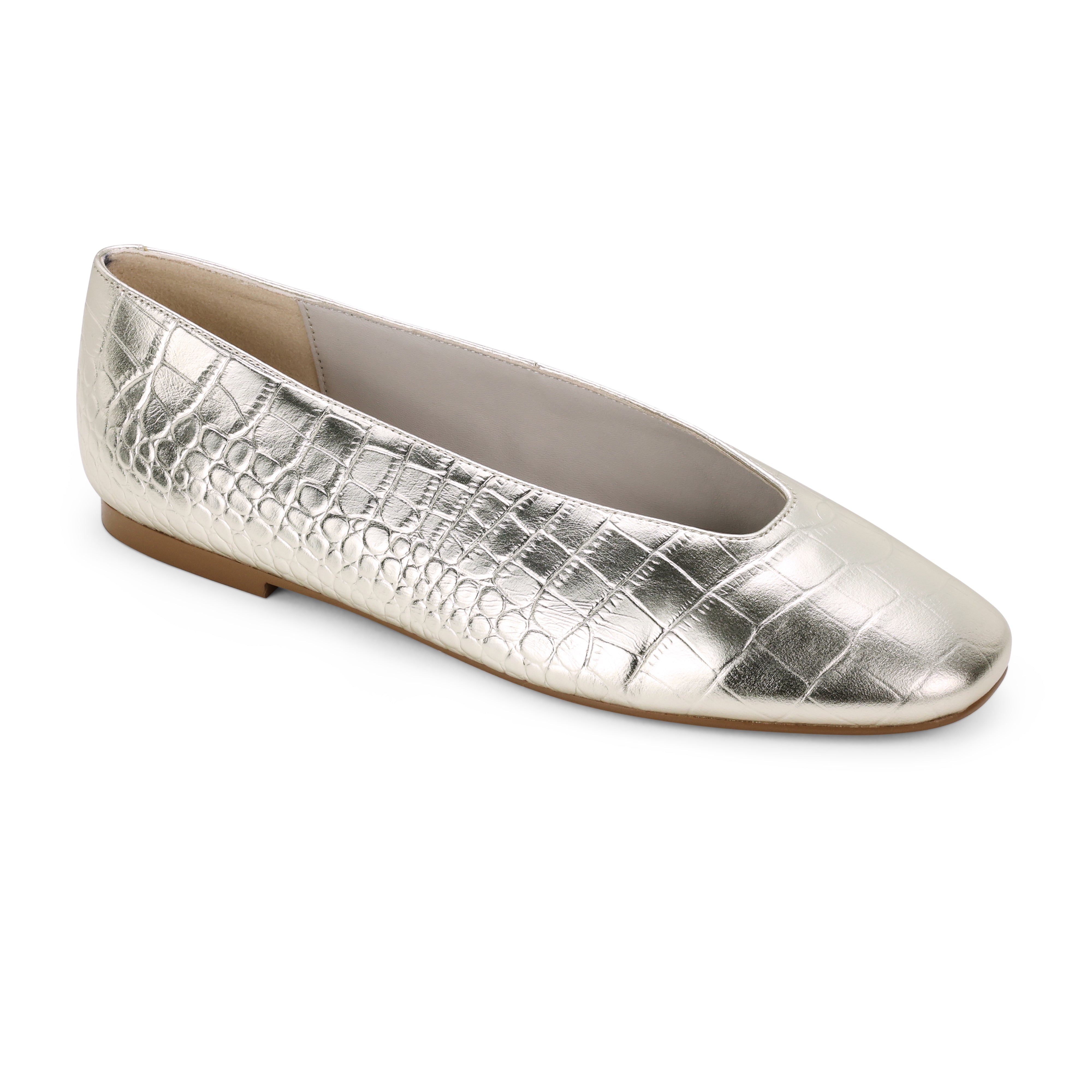 Emerson Ballet Flat in Gold Leather Croc