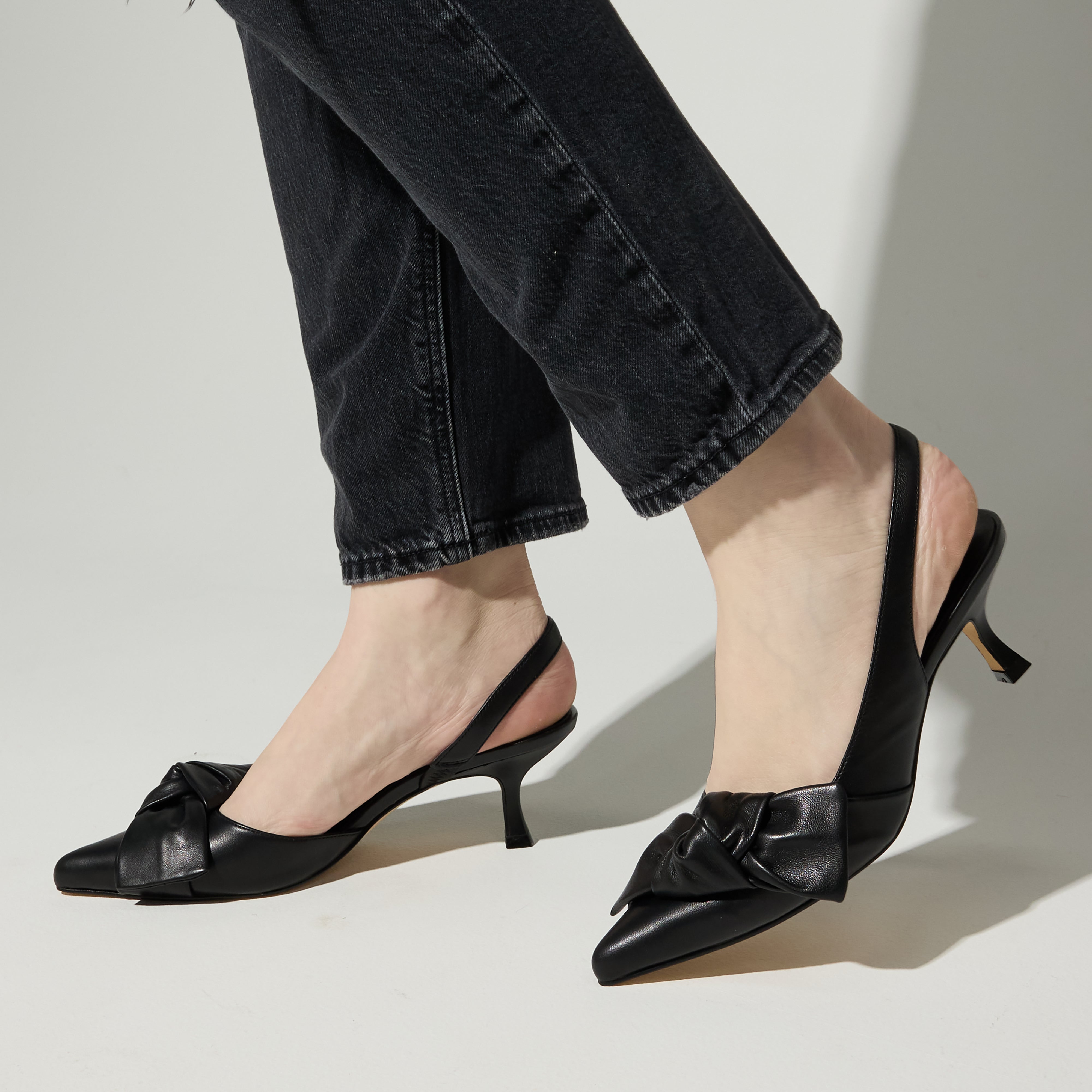 Kaleigh Bow Heel in Black Leather