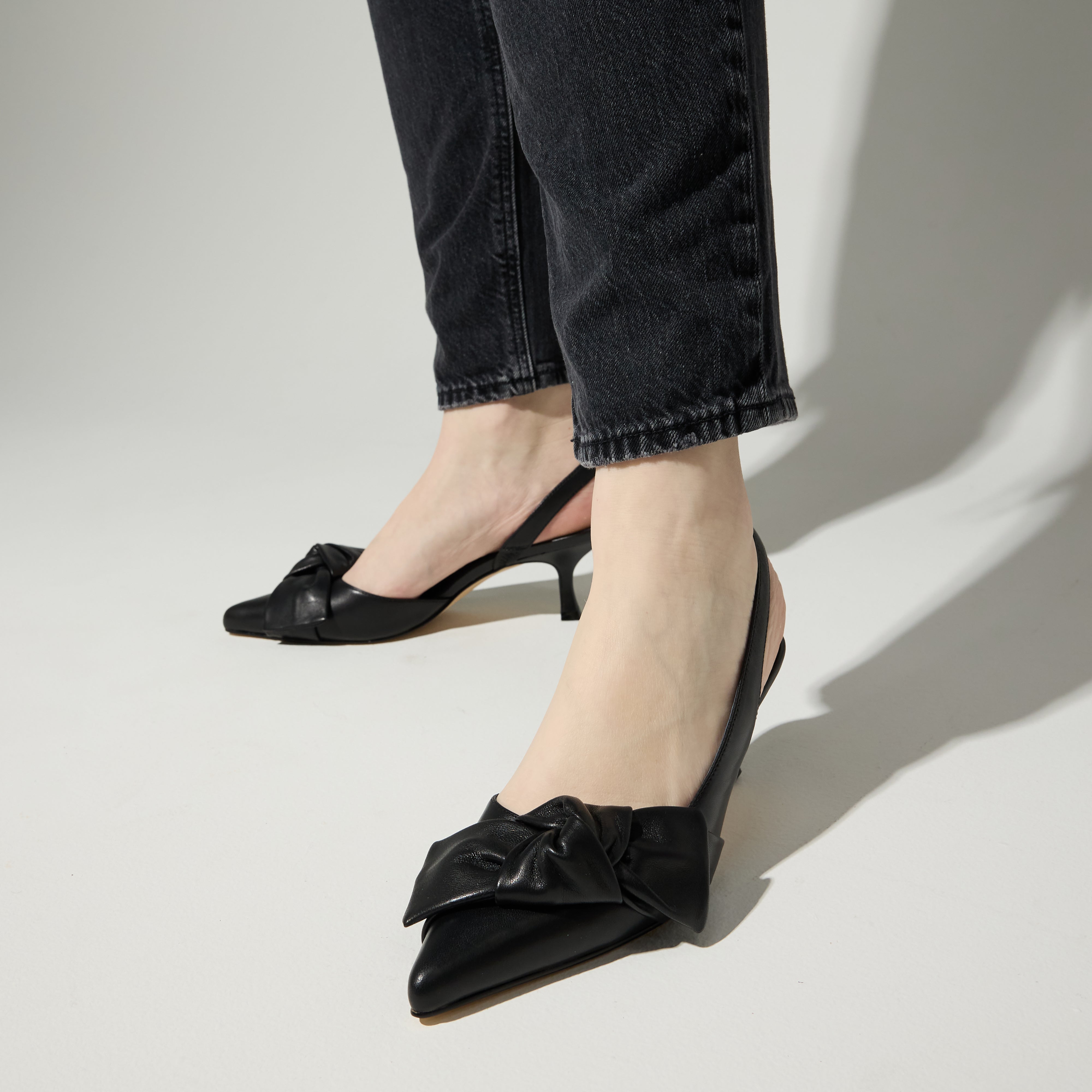 Kaleigh Bow Heel in Black Leather