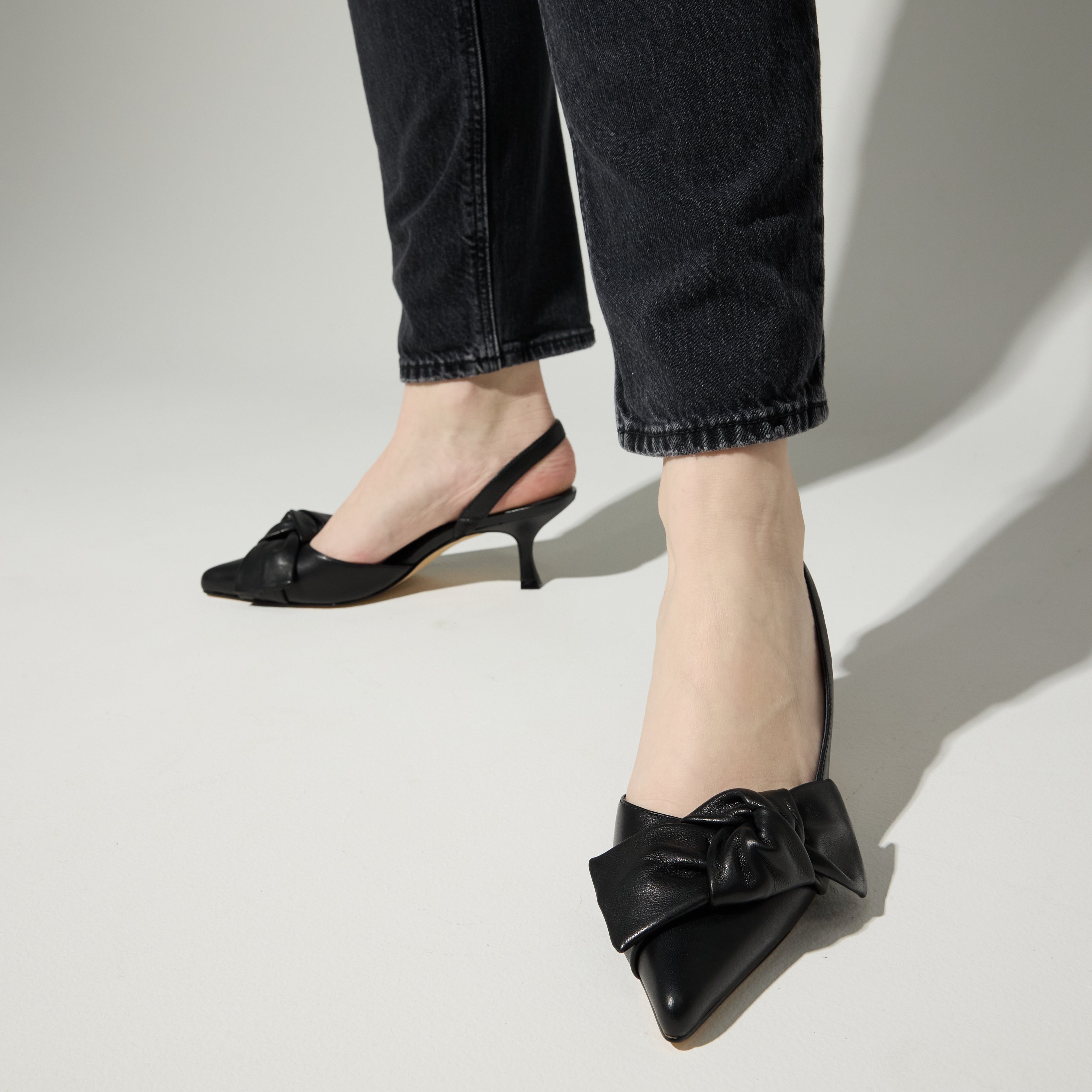 Kaleigh Bow Heel in Black Leather