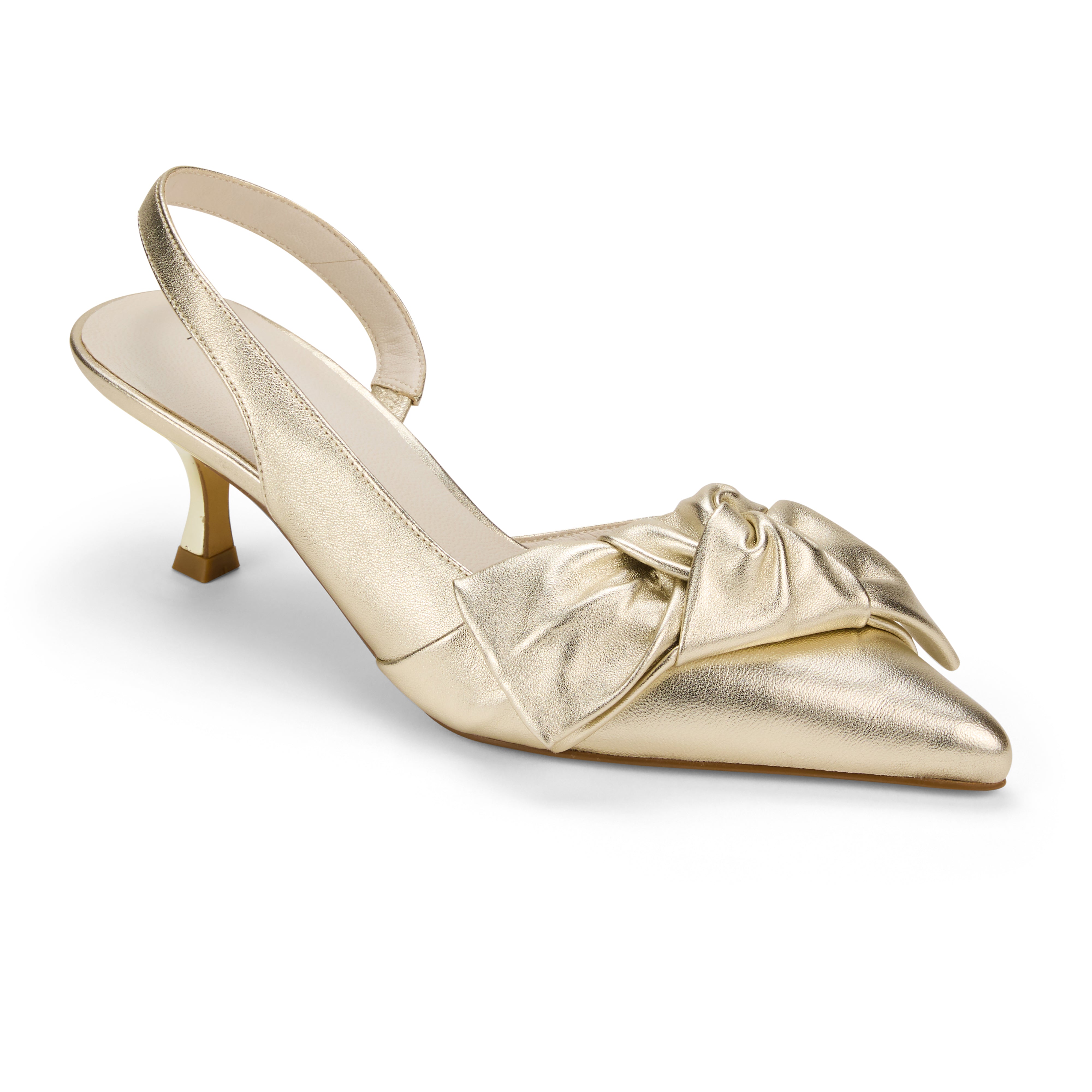 Kaleigh Bow Heel in Gold Leather