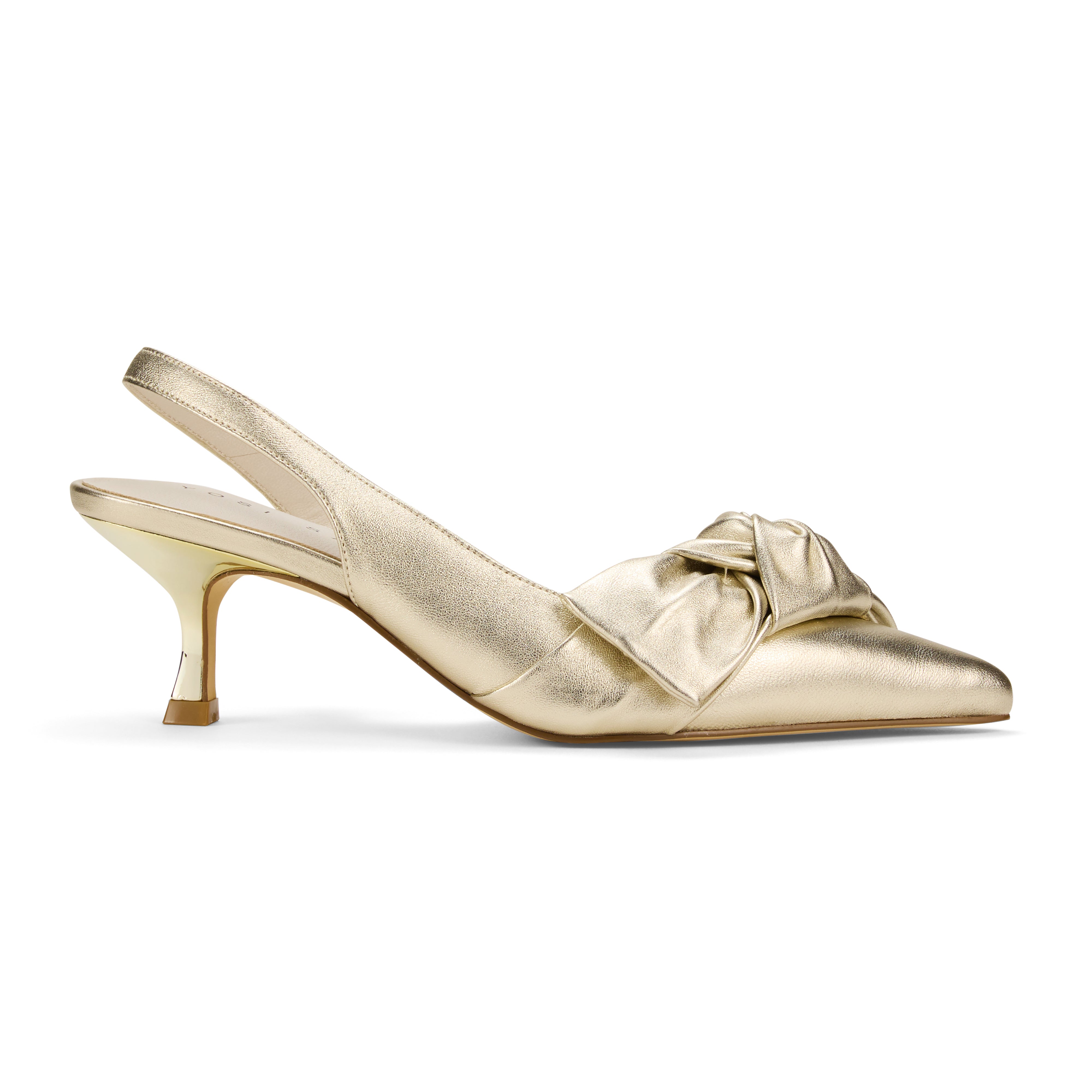 Kaleigh Bow Heel in Gold Leather