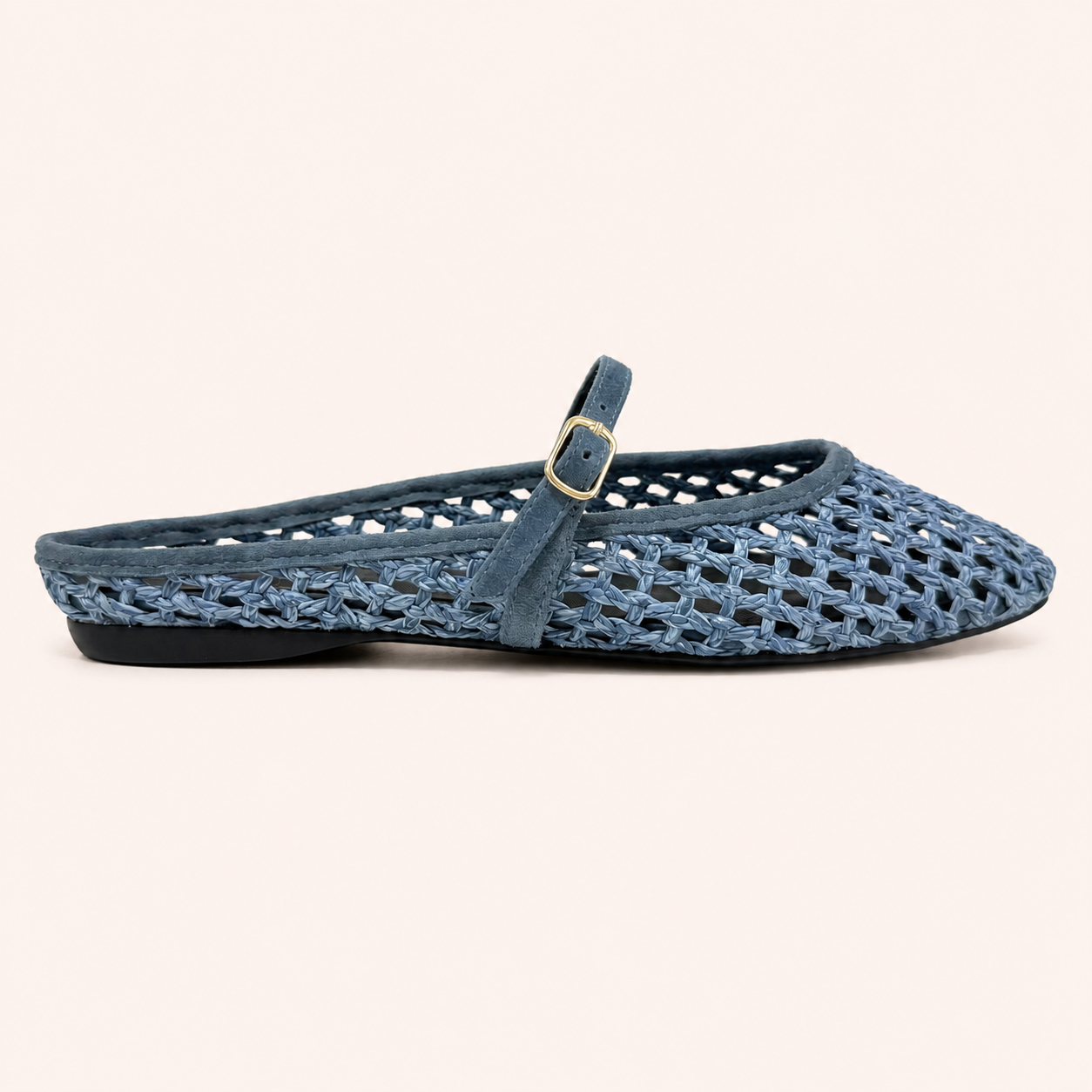 LILY SLIDE IN DUSTY BLUE RAFFIA