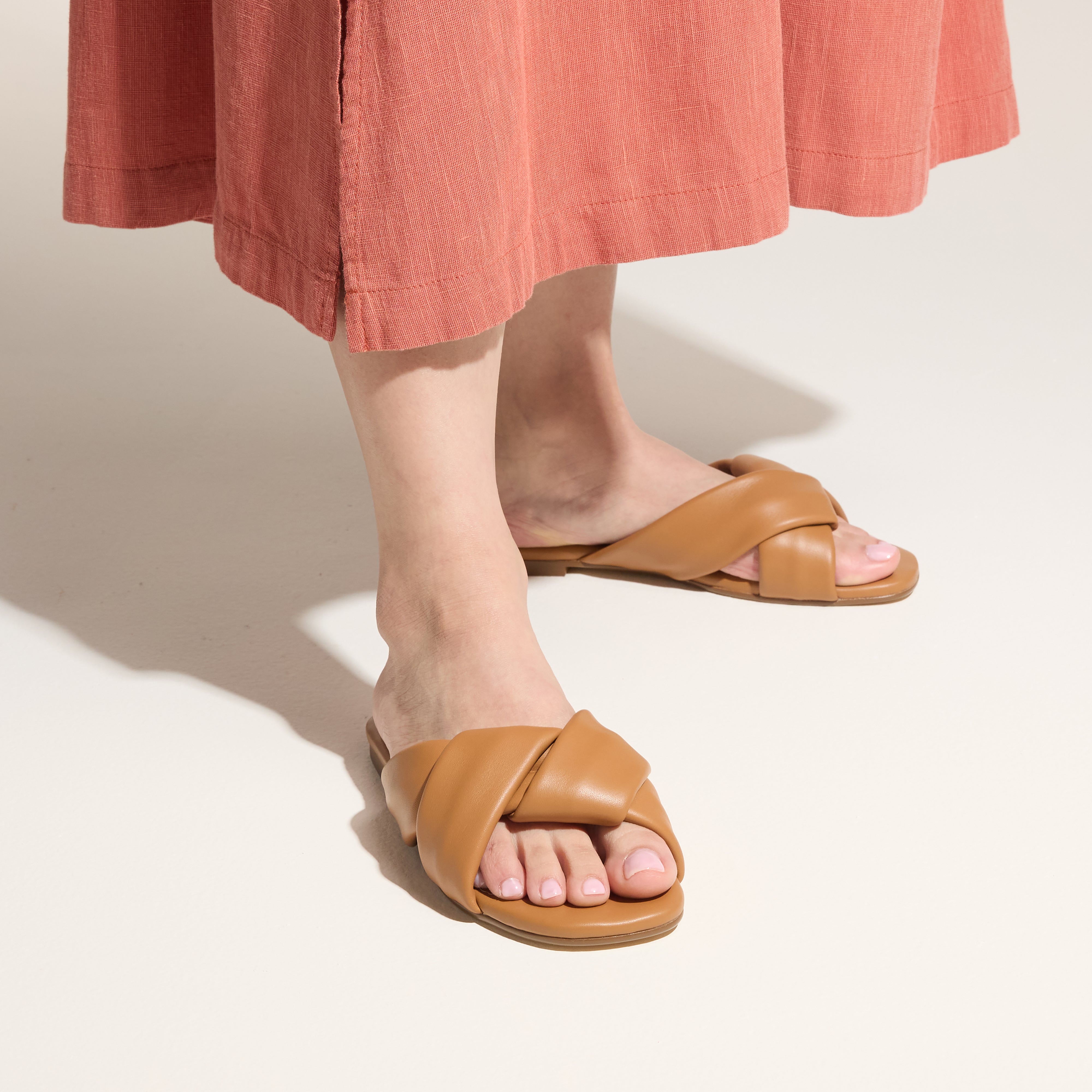 Yosi Samra Nancy Slide in Whiskey Leather Women's Shoe