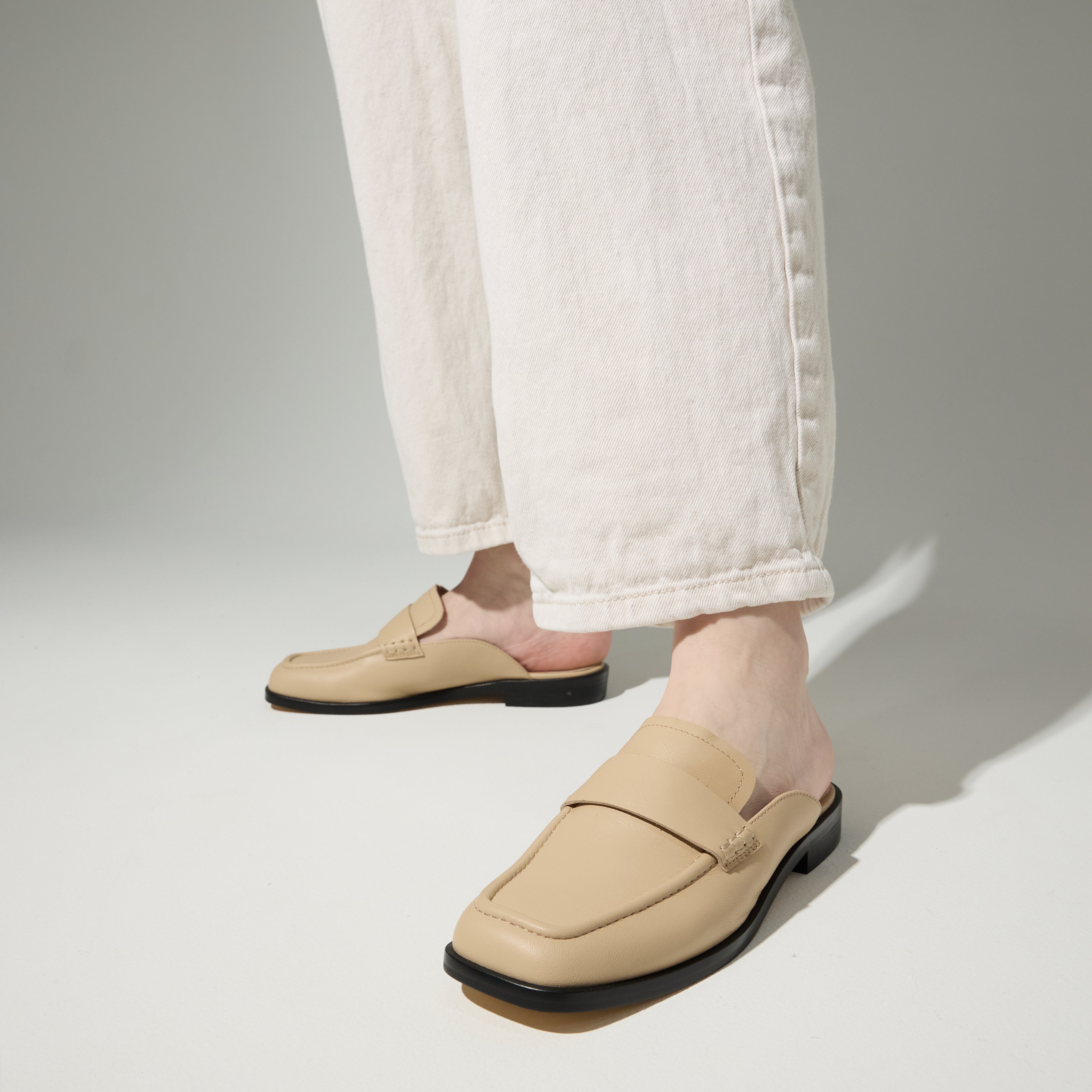 Odessa Loafer Mule in Oat Leather - Yosi Samra - Women's Flats