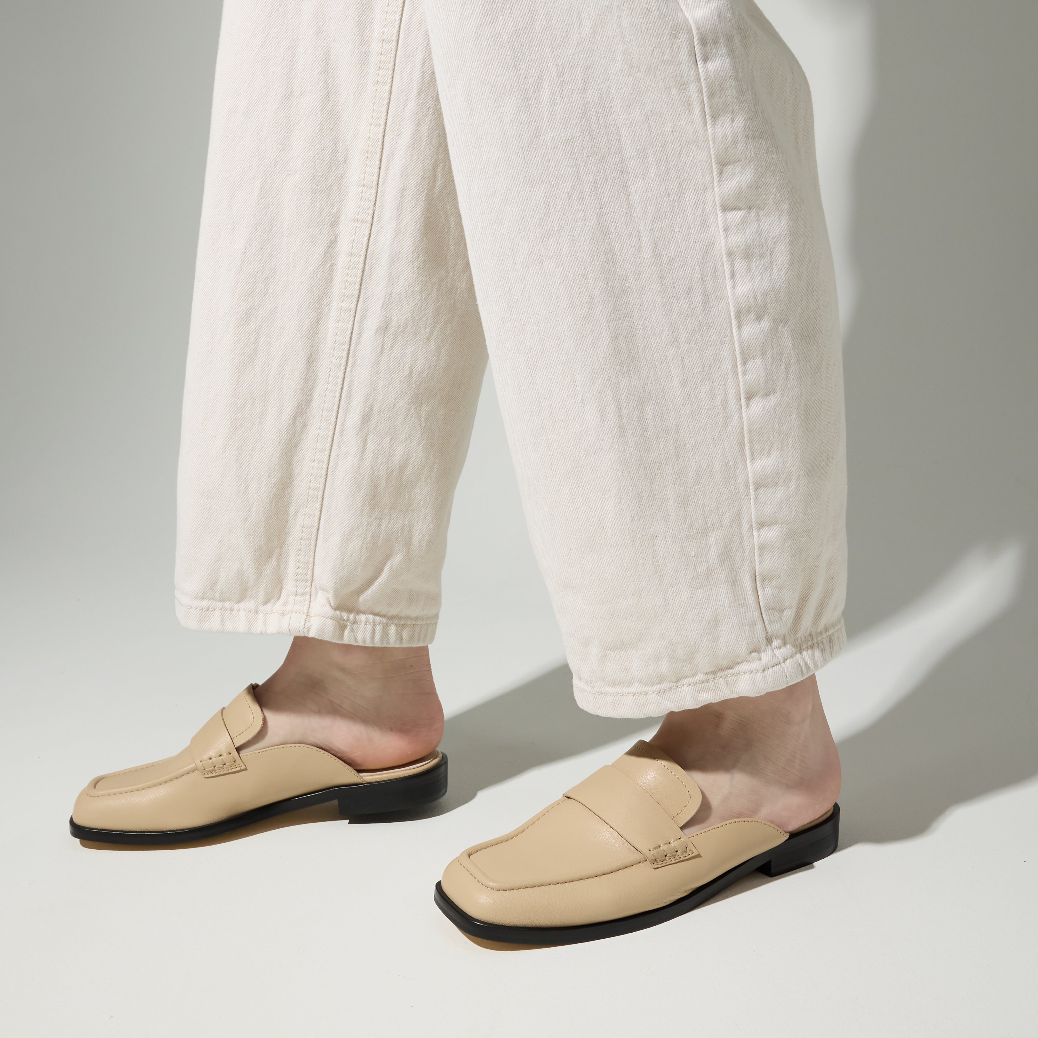 Odessa Loafer Mule in Oat Leather - Yosi Samra - Women's Flats