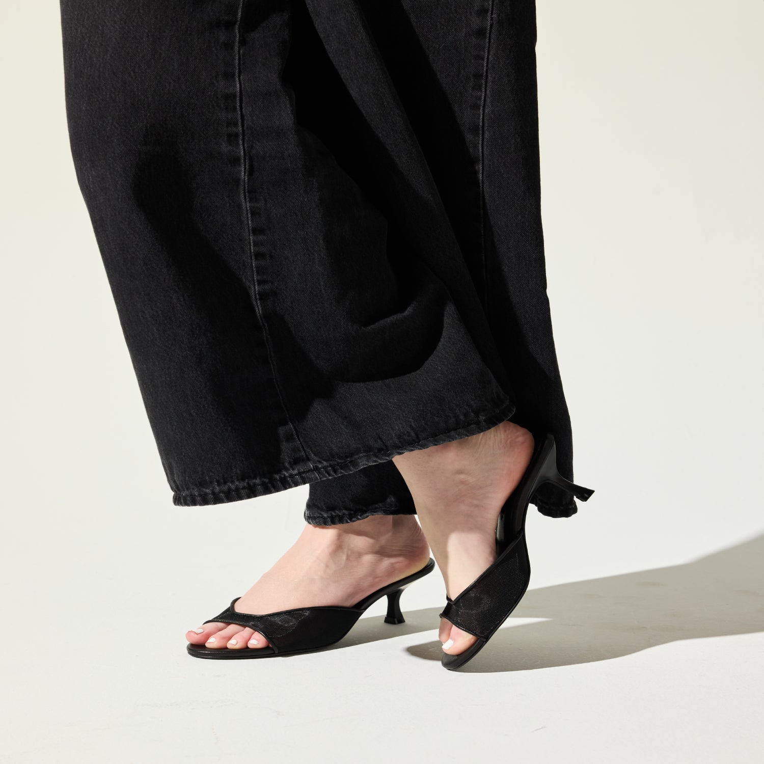 Opal Open-Toe Heel in Black Mesh - Yosi Samra - Women's Heels