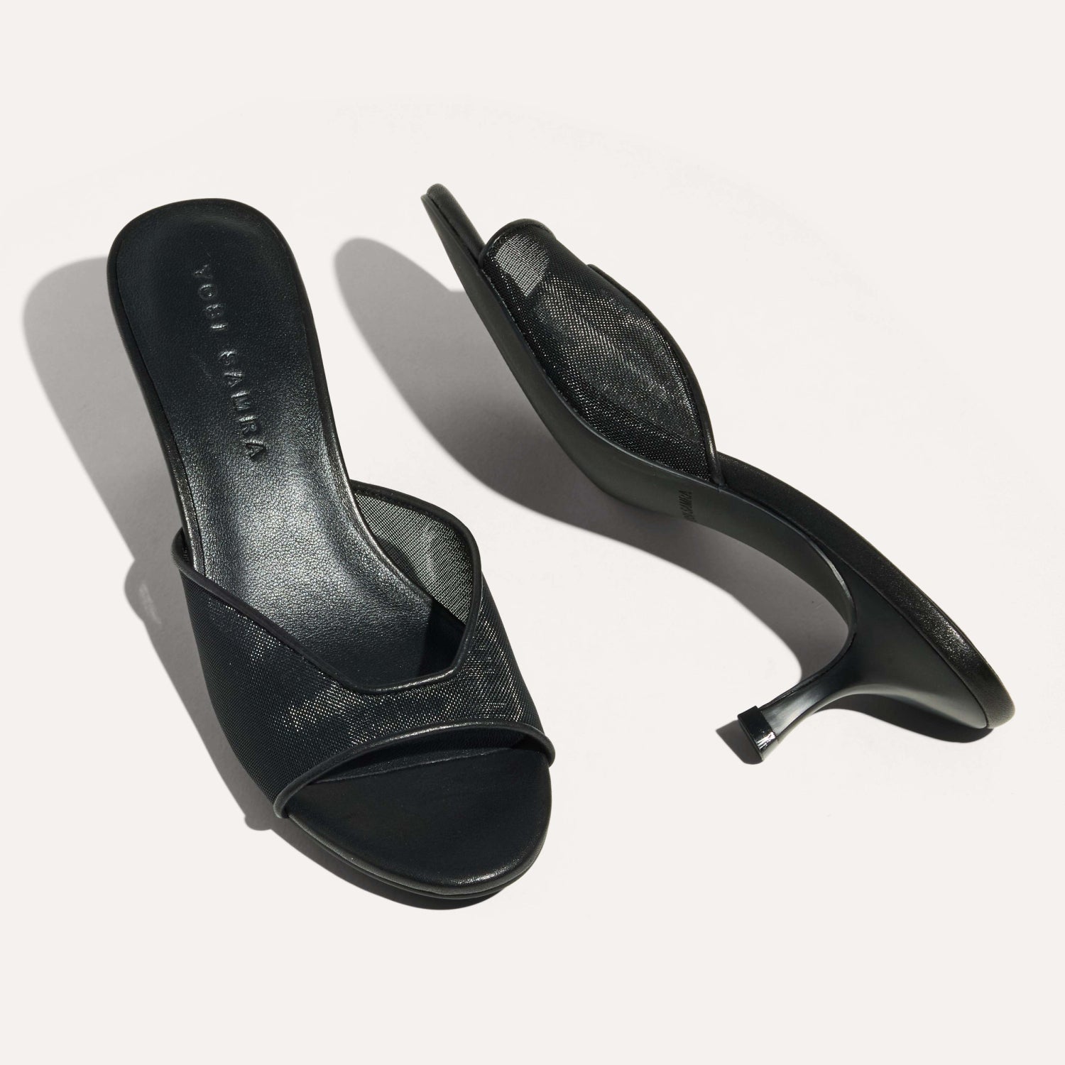 Opal Open-Toe Heel in Black Mesh - Yosi Samra - Women's Heels