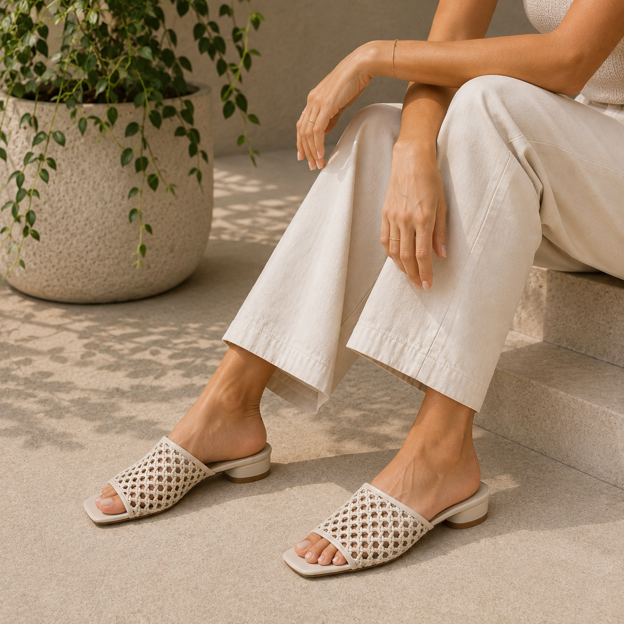 Riviera Sandal in Cream Woven