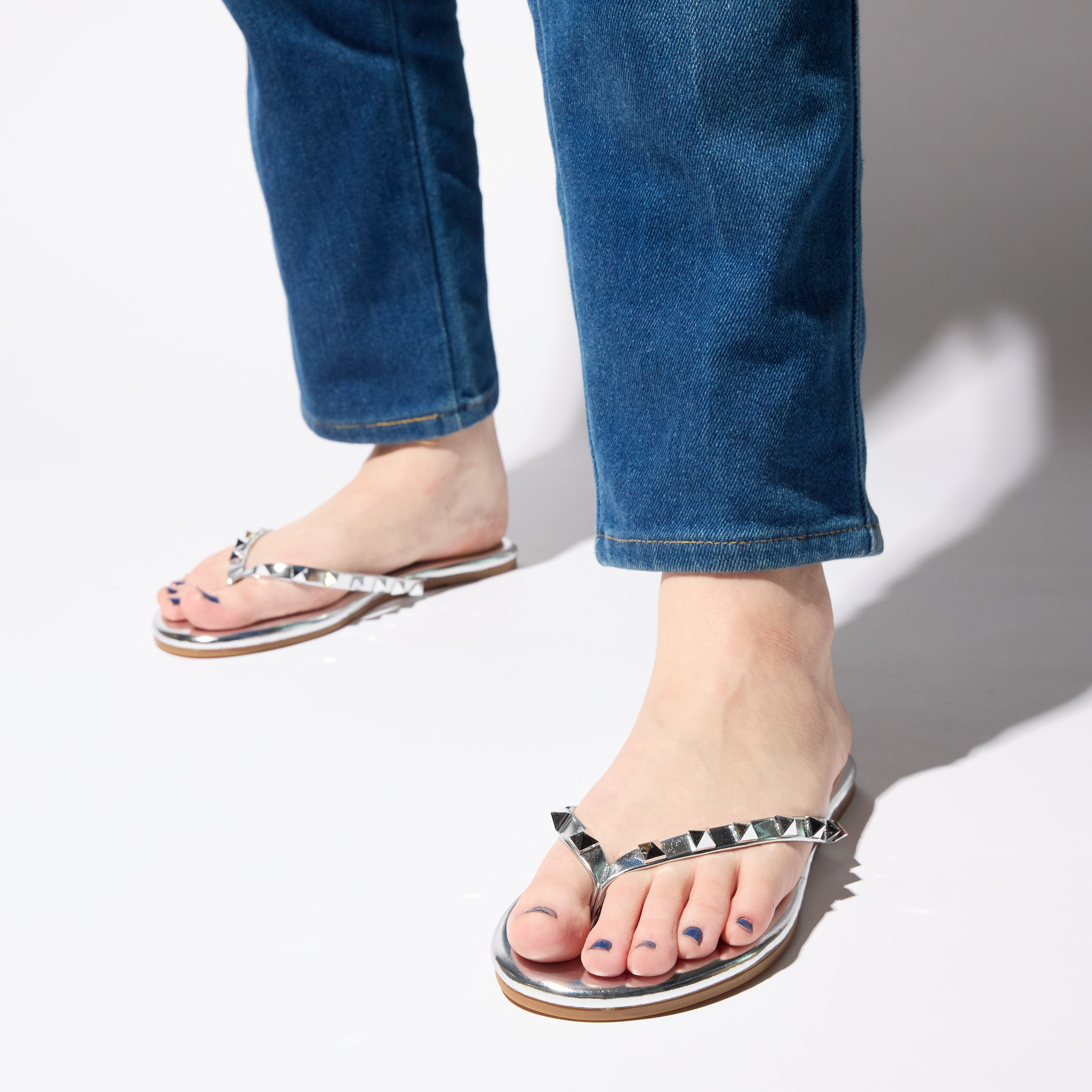 Rivington Stud Flip Flop in Silver