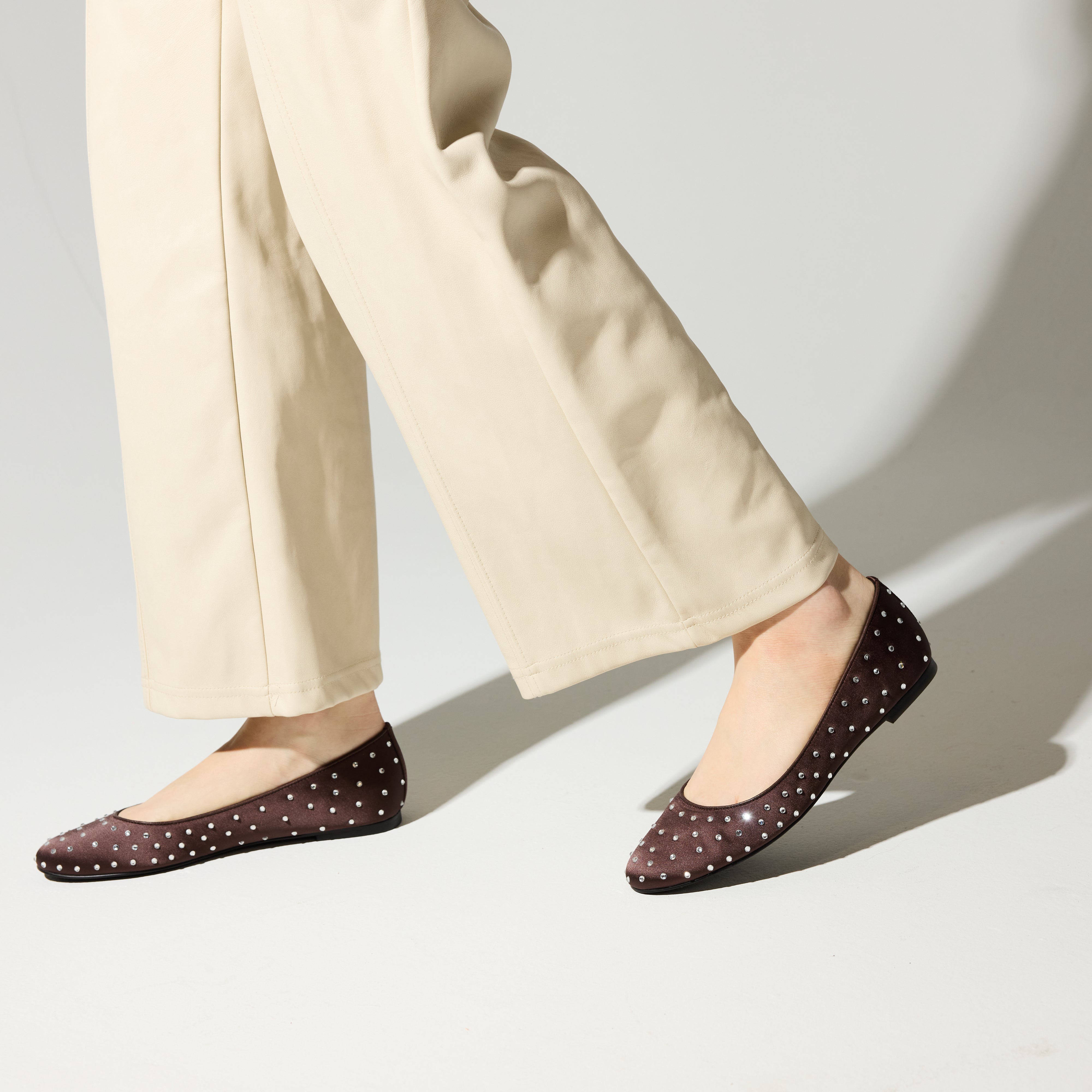 Yosi Samra Sadie Lux in Chocolate Satin Women's Shoe on foot