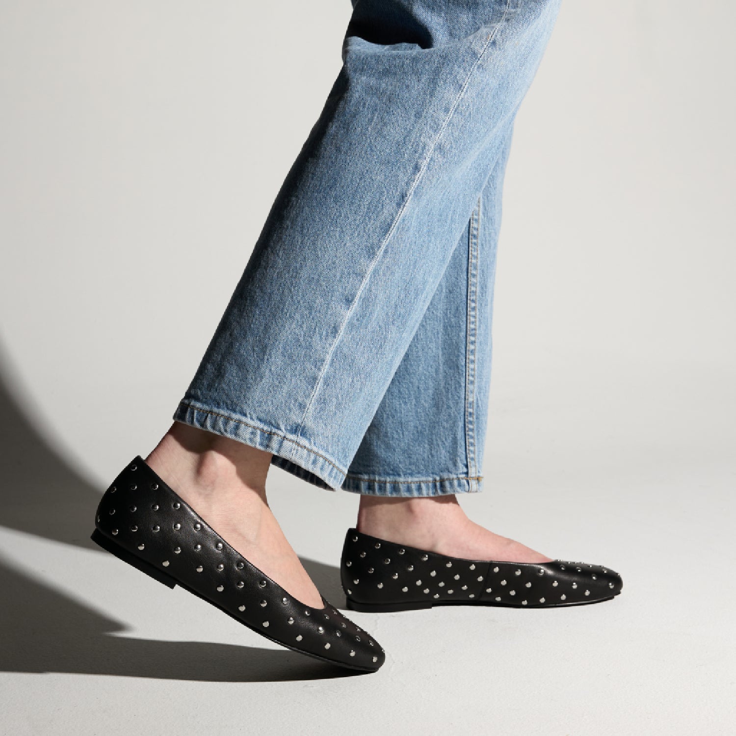 Sage Studs Ballet Flat in Black Leather