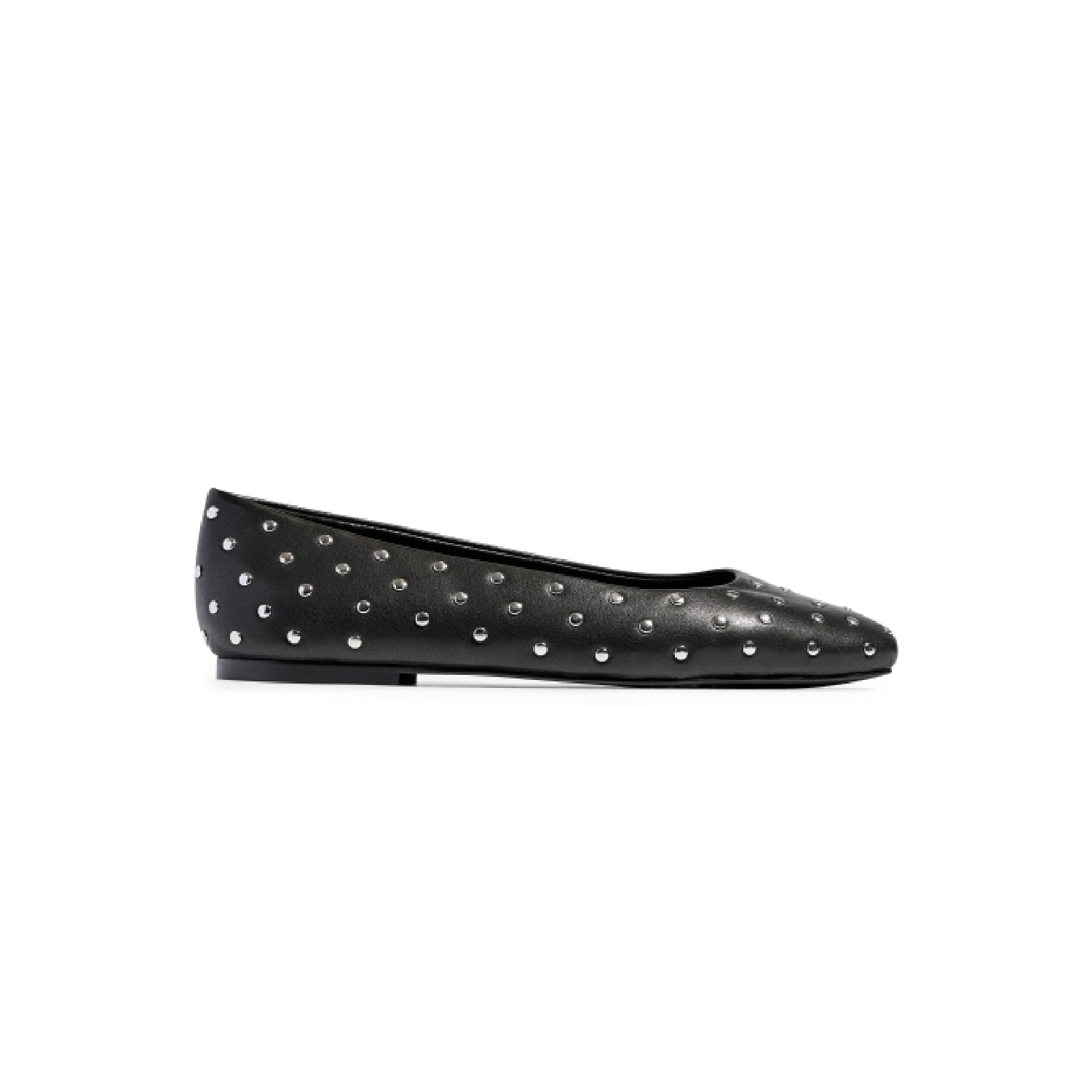 Sage Studs Ballet Flat in Black Leather