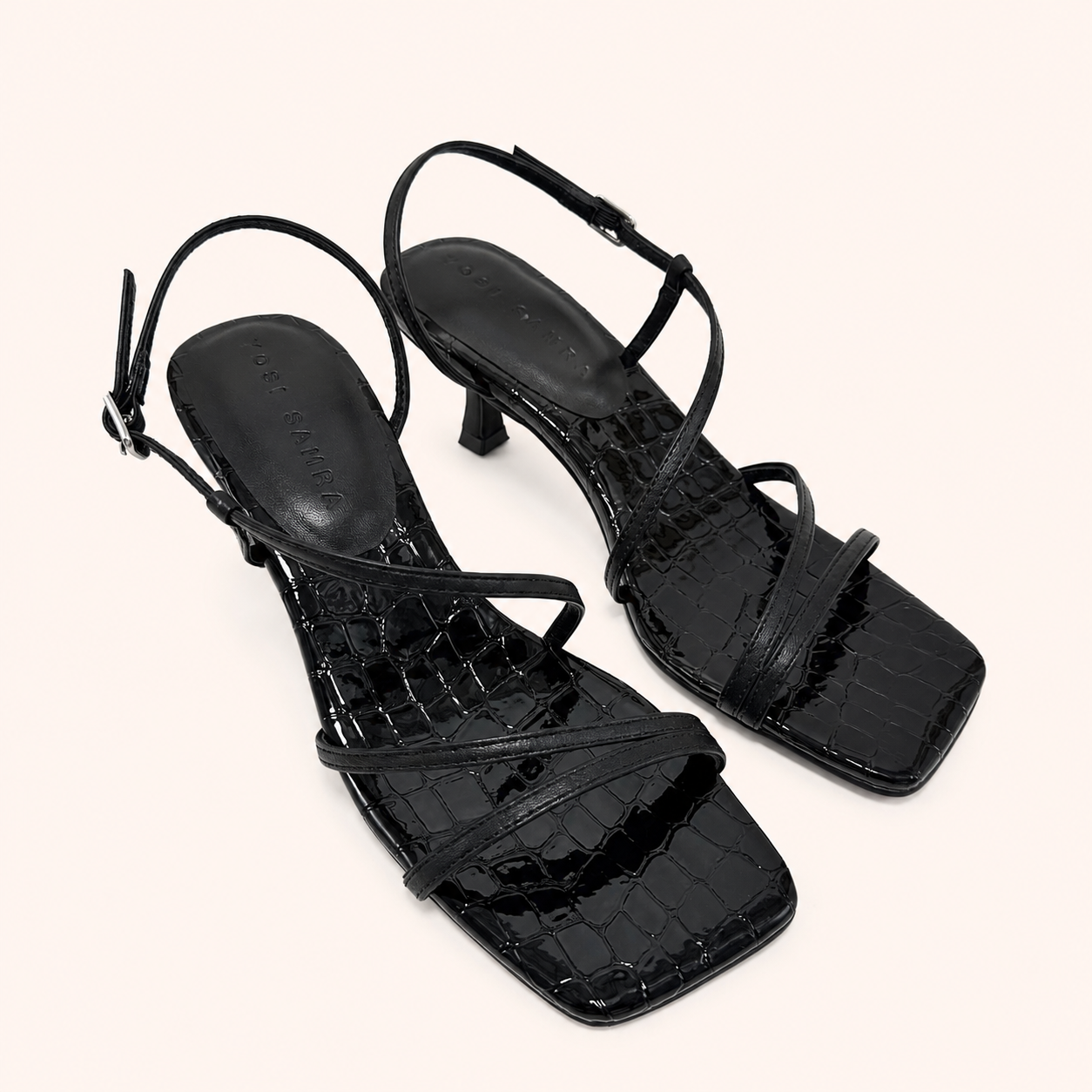 SALINA HEEL IN BLACK METALLIC CROC