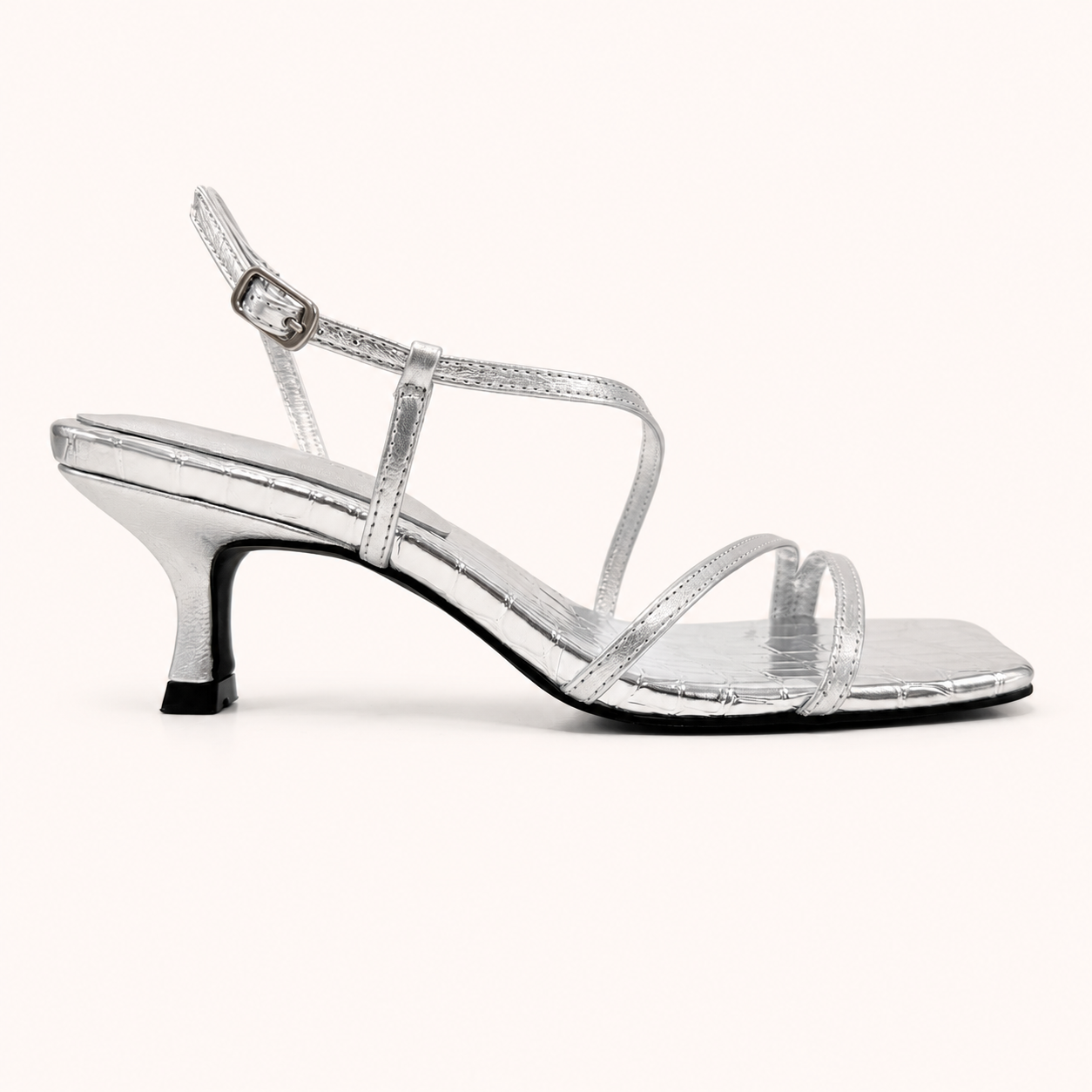 SALINA HEEL IN SILVER METALLIC CROC