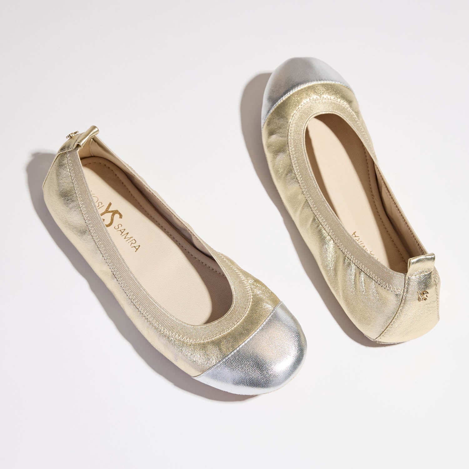 Samantha Foldable Ballet Flat in Gold Silver
