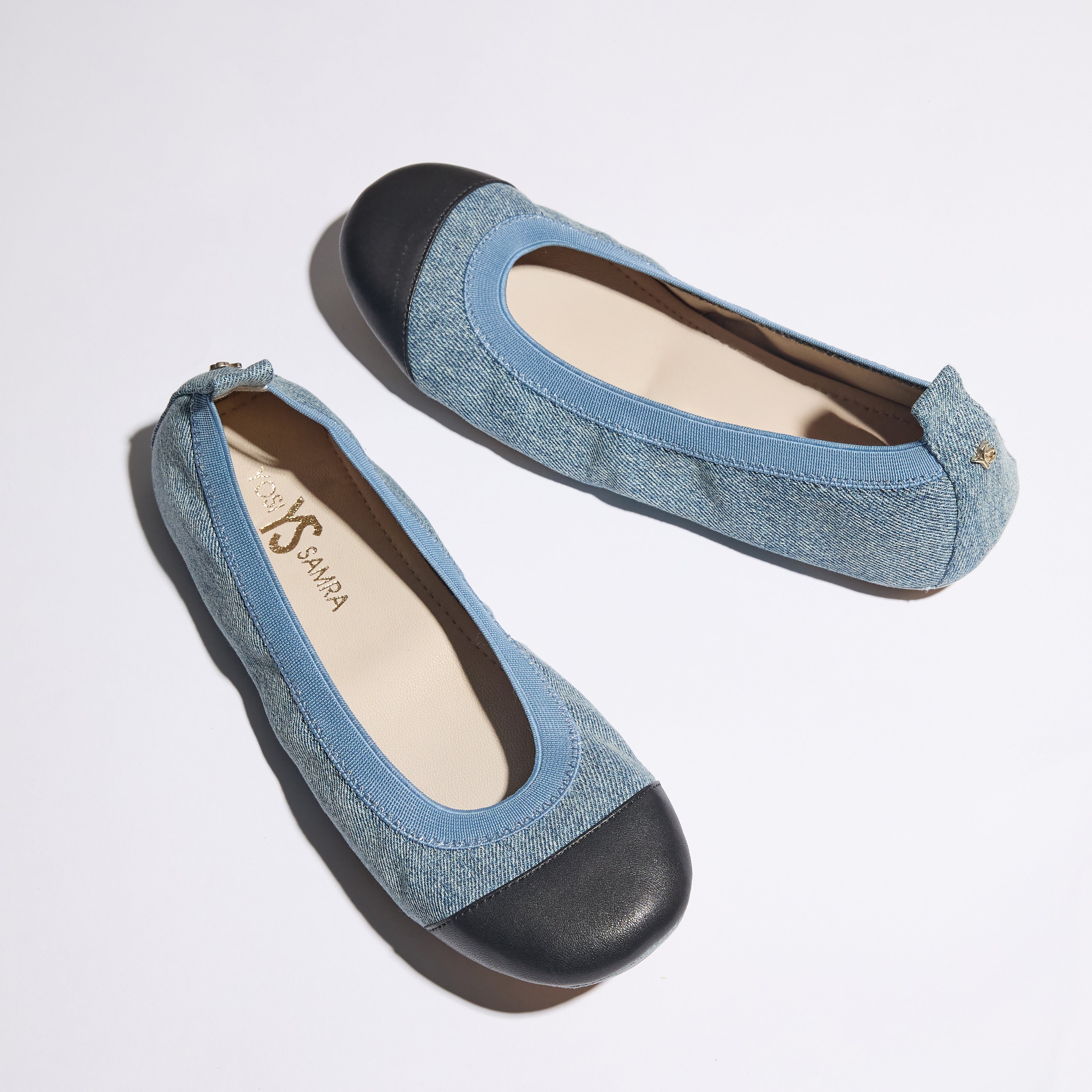 Yosi Samra Denim Black Leather Ballet Flat