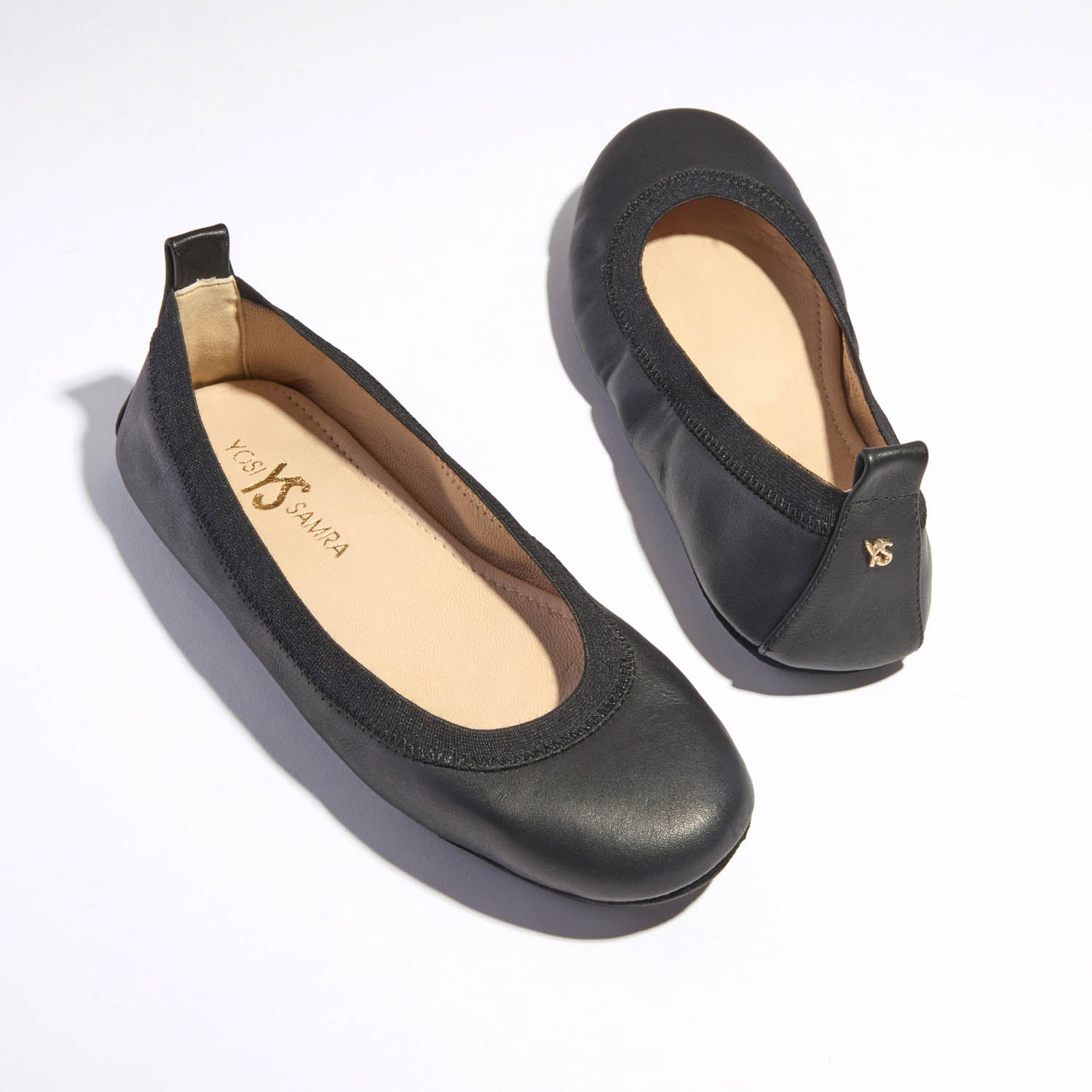 Samara Foldable Ballet Flat in Black Leather - Yosi Samra - Women's Flats