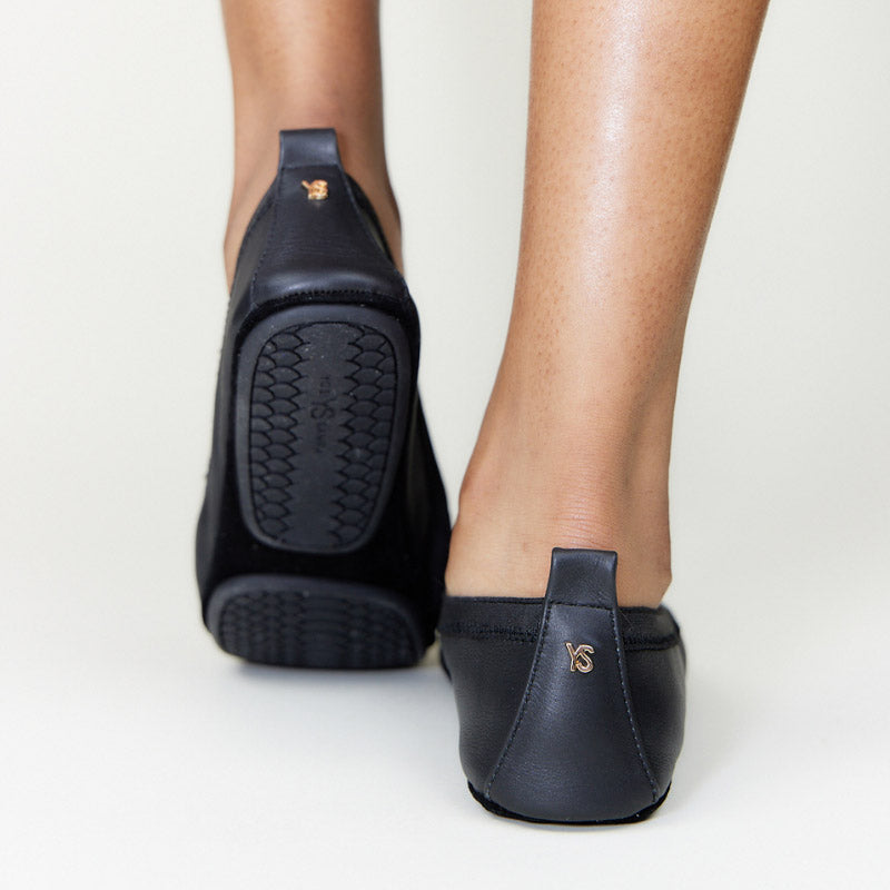 Samara Foldable Ballet Flat in Black Leather - Yosi Samra - Women's Flats